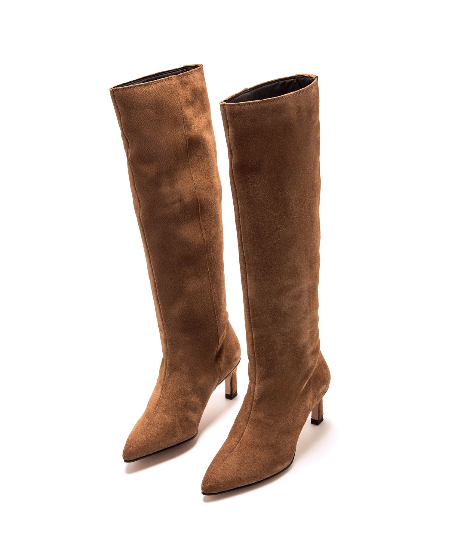 Botas Altas em Pele com Salto Fino Vison-2