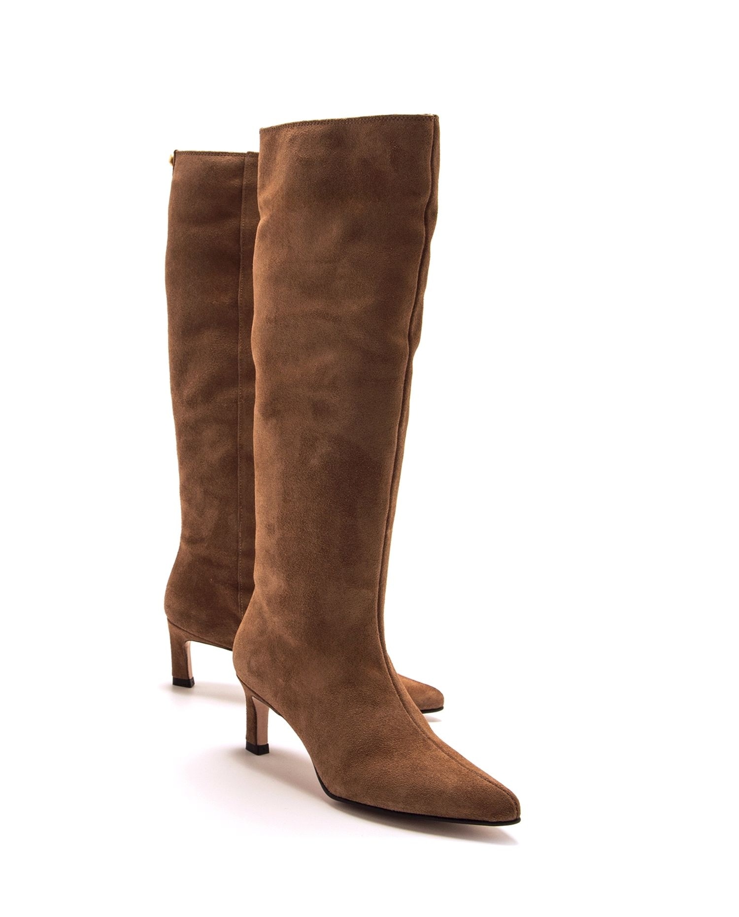 Botas Altas em Pele com Salto Fino Vison-4