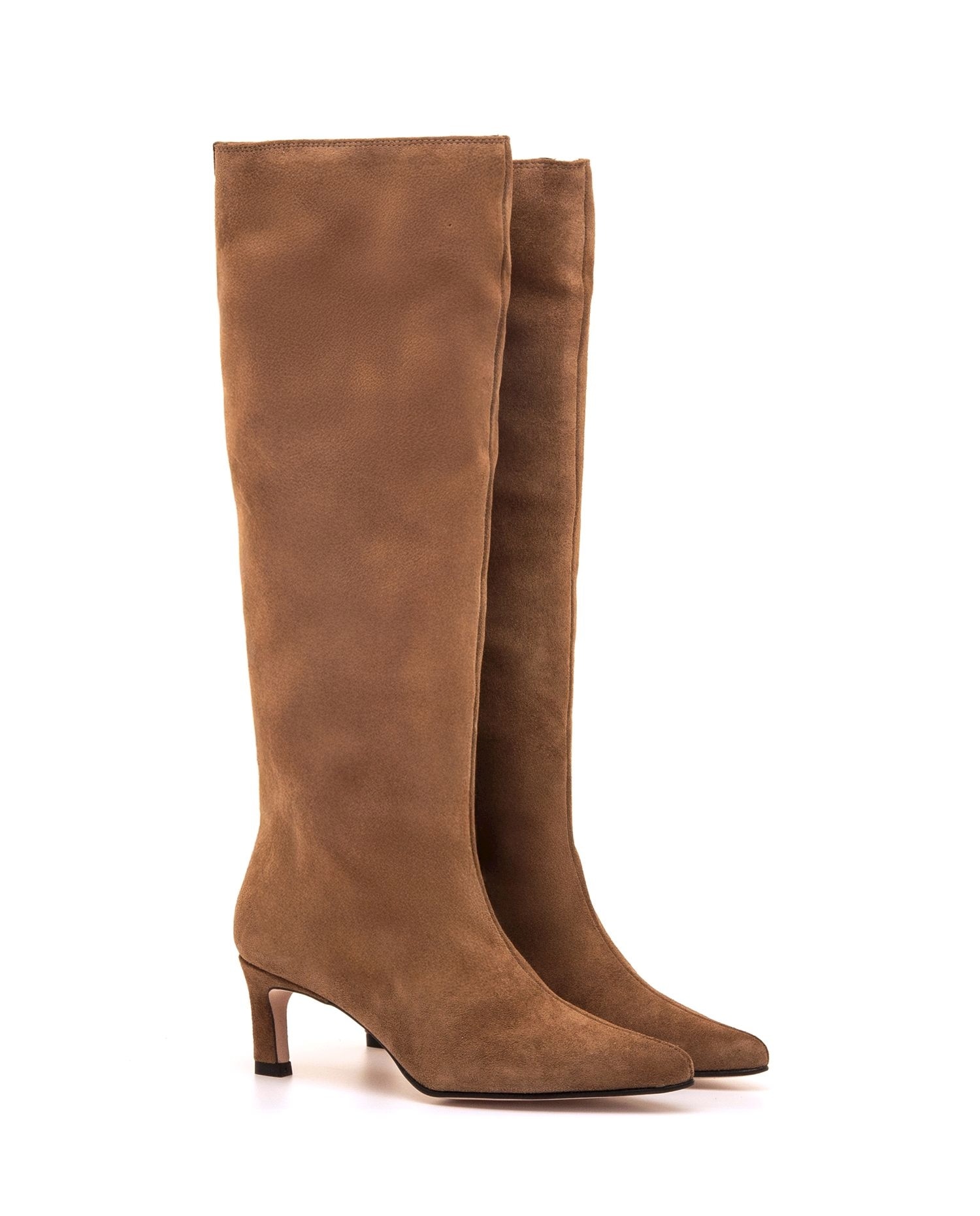 Botas Altas em Pele com Salto Fino Vison-5