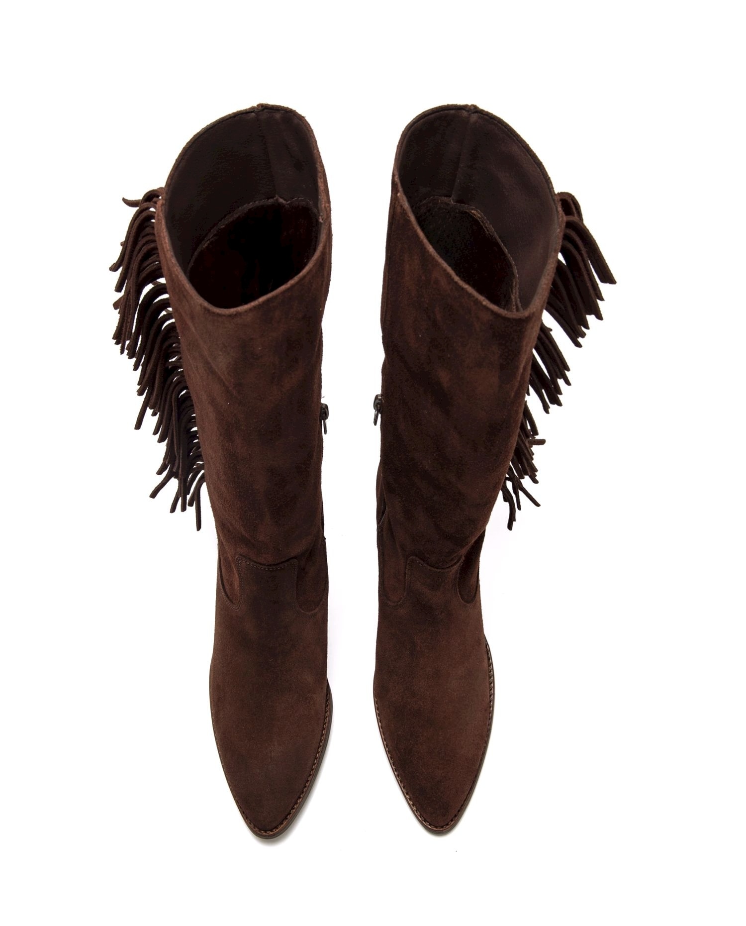 Botas Altas de Pele com Tacão Cowboy Avelã-2