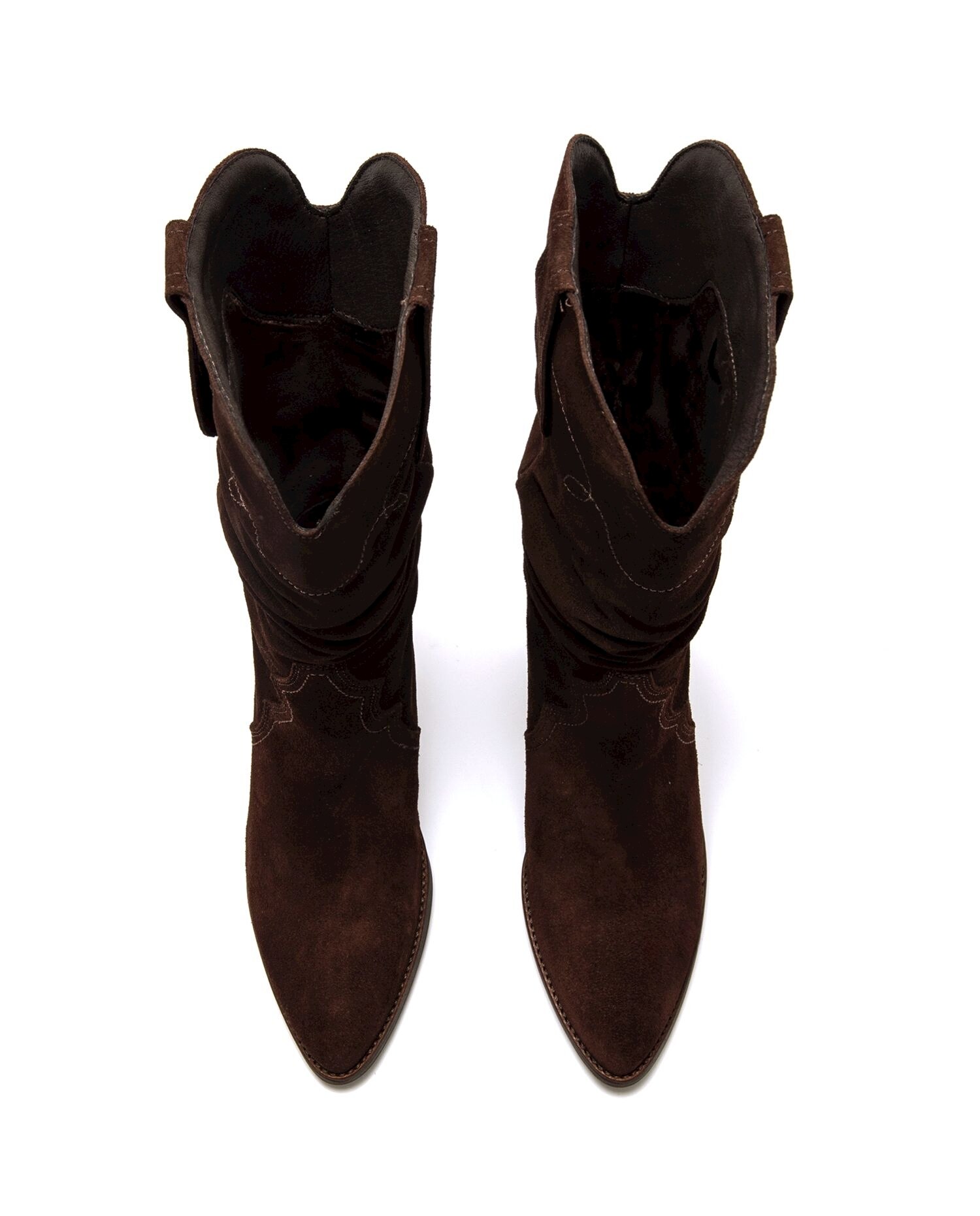 Botas Altas de Pele com Tacão Cowboy Avelã-2