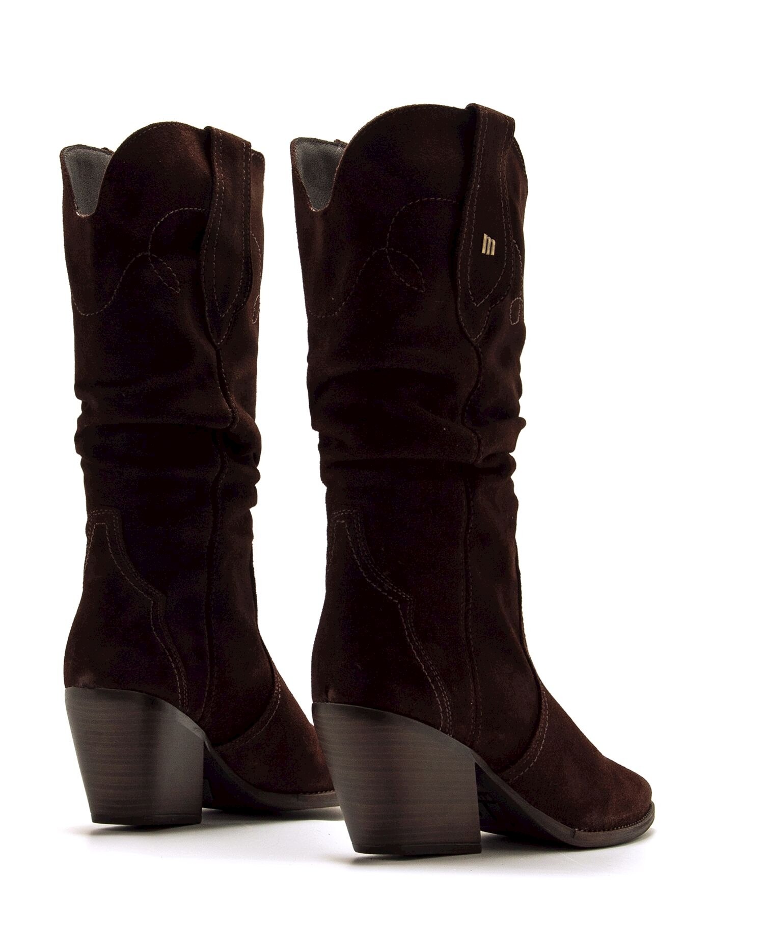 Botas Altas de Pele com Tacão Cowboy Avelã-3