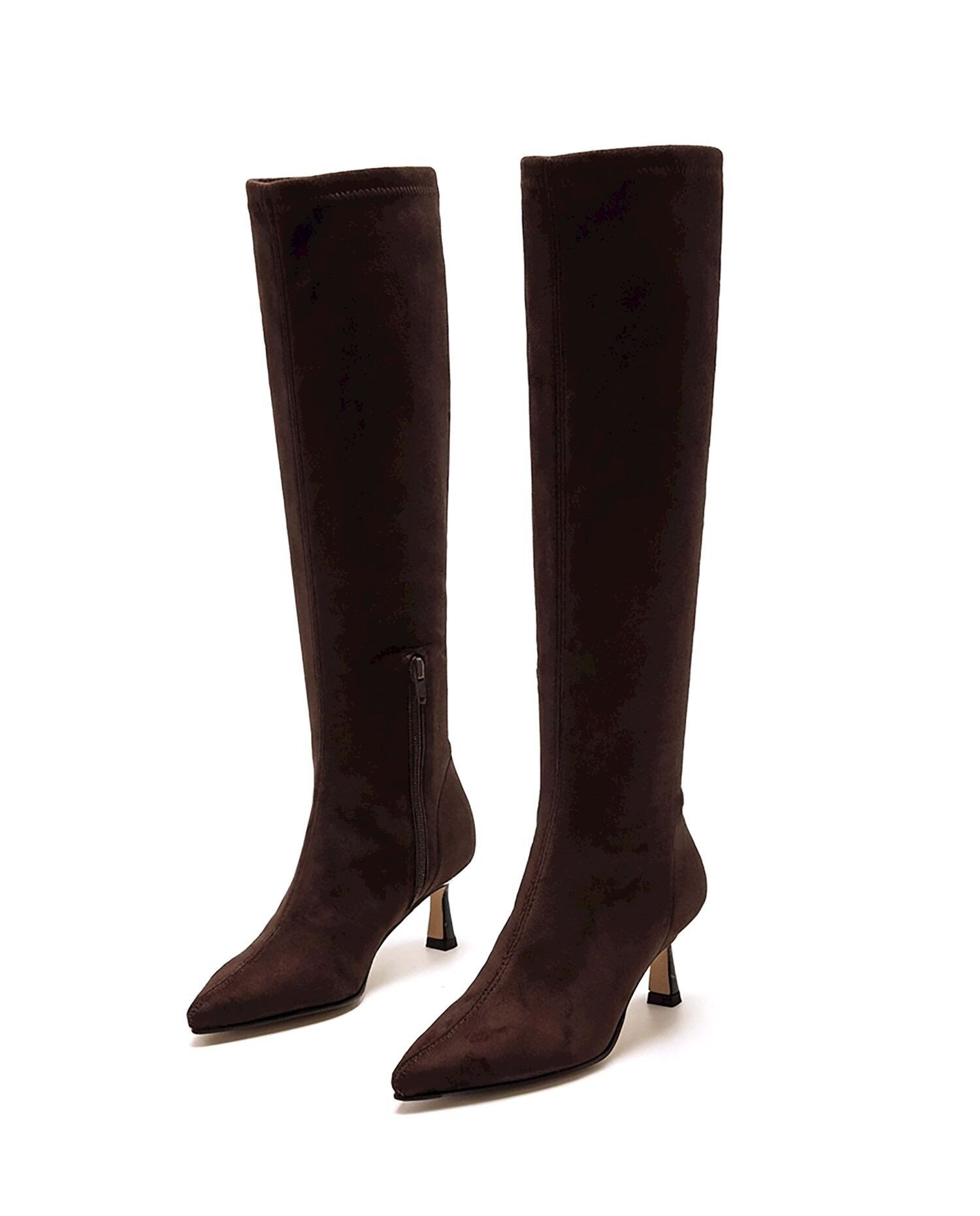 Botas Básicas com Salto Fino e Cano Stretch Castanho-pedra-4