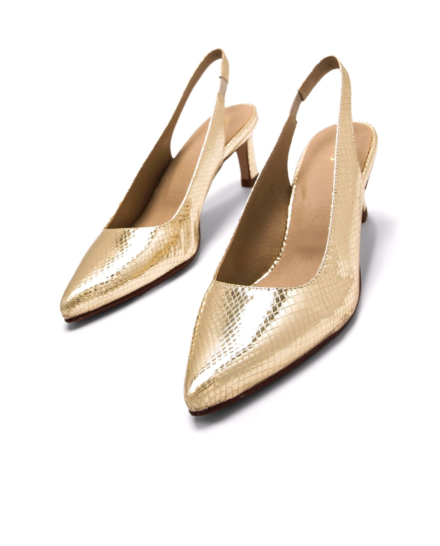 Sapatos de Salto com o Calcanhar Aberto Ouro-4