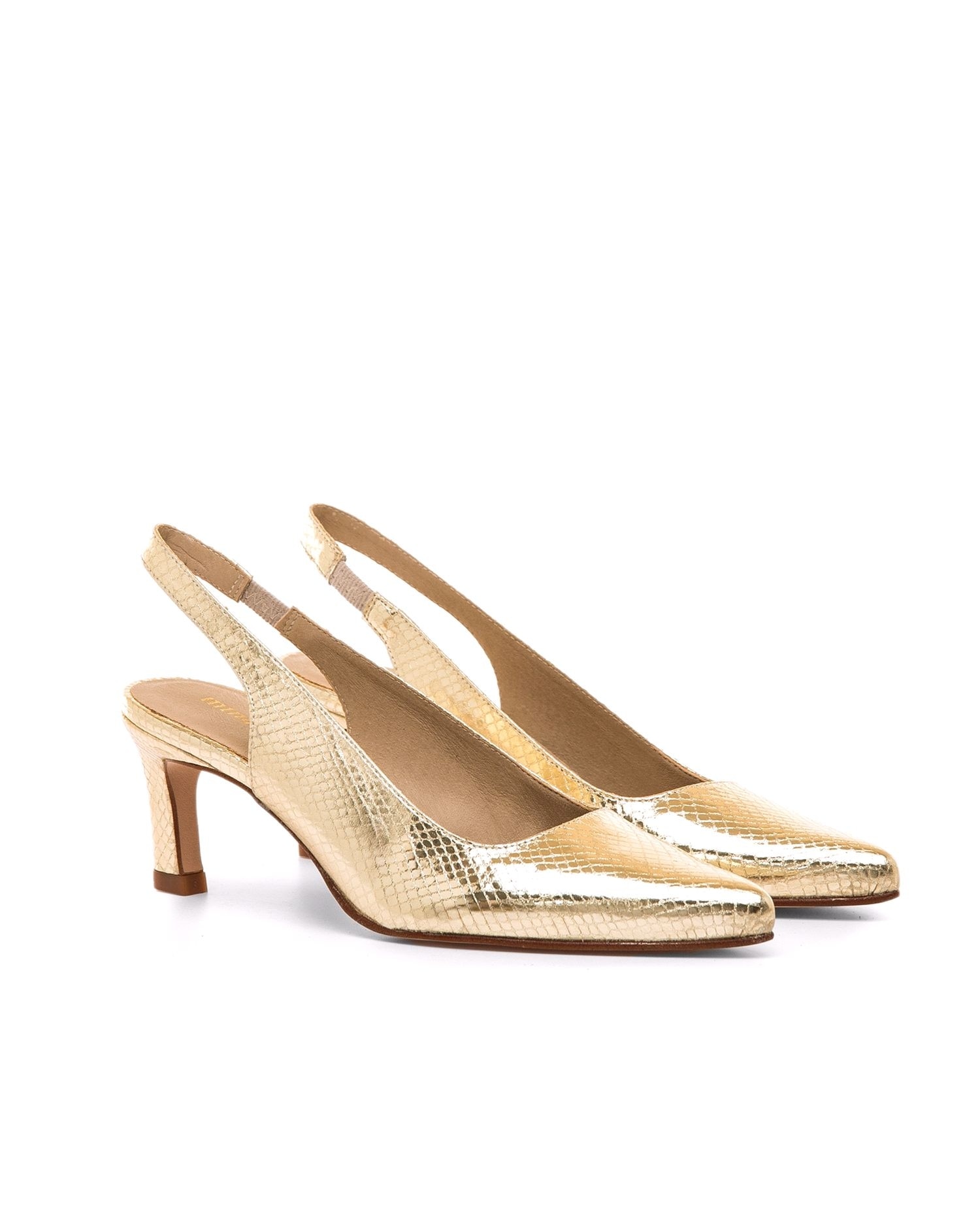 Sapatos de Salto com o Calcanhar Aberto Ouro-6