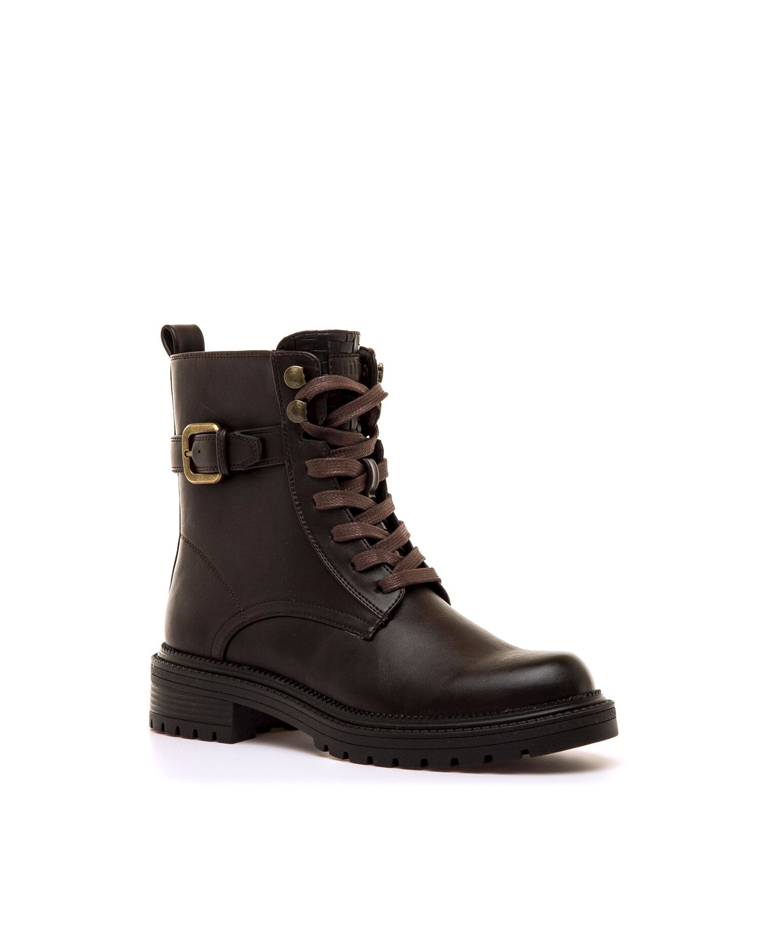Botins Estilo Militar com Fivela no Tornozelo Castanho-2