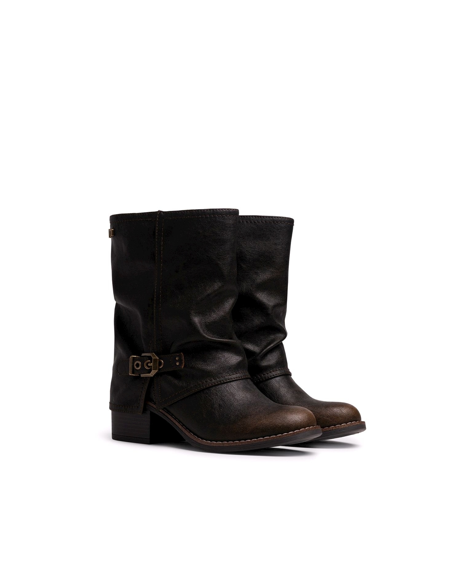 Botins Básicos com Cano Sobreposto Castanho-5