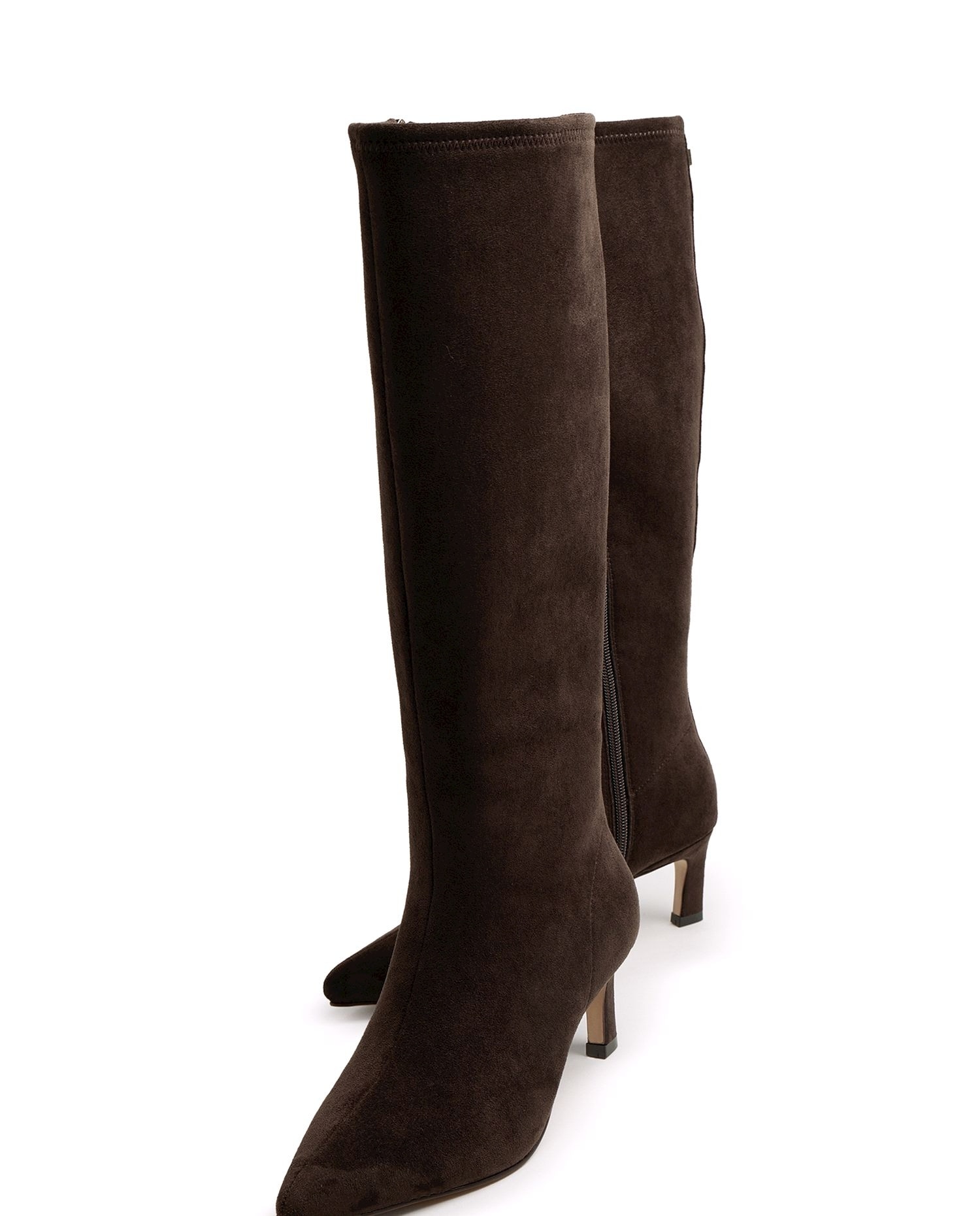 Botas Altas de Salto com Biqueira Fina Castanho-escuro-4