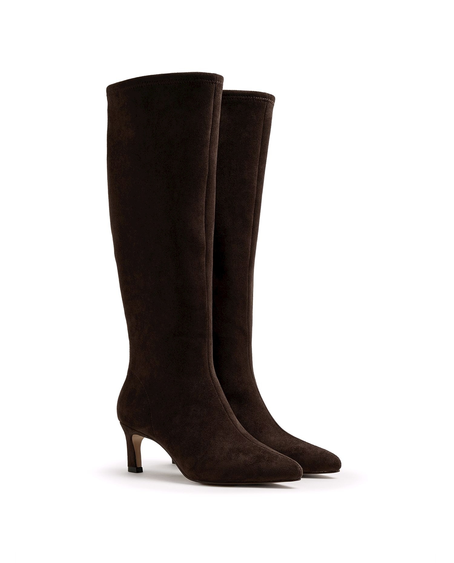 Botas Altas de Salto com Biqueira Fina Castanho-escuro-5