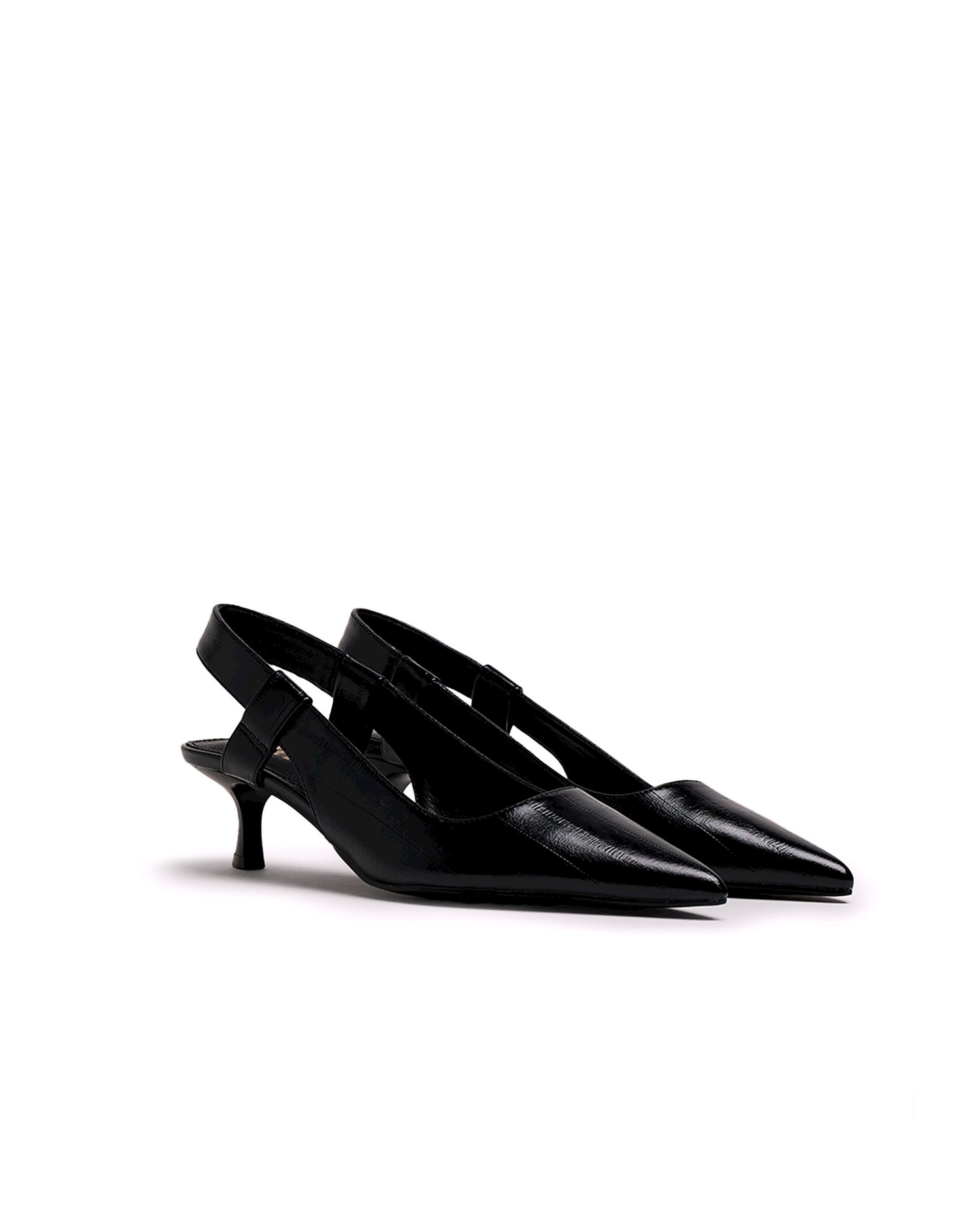 Sapatos de Salto com o Calcanhar Aberto com Tira com Elástico Preto-5