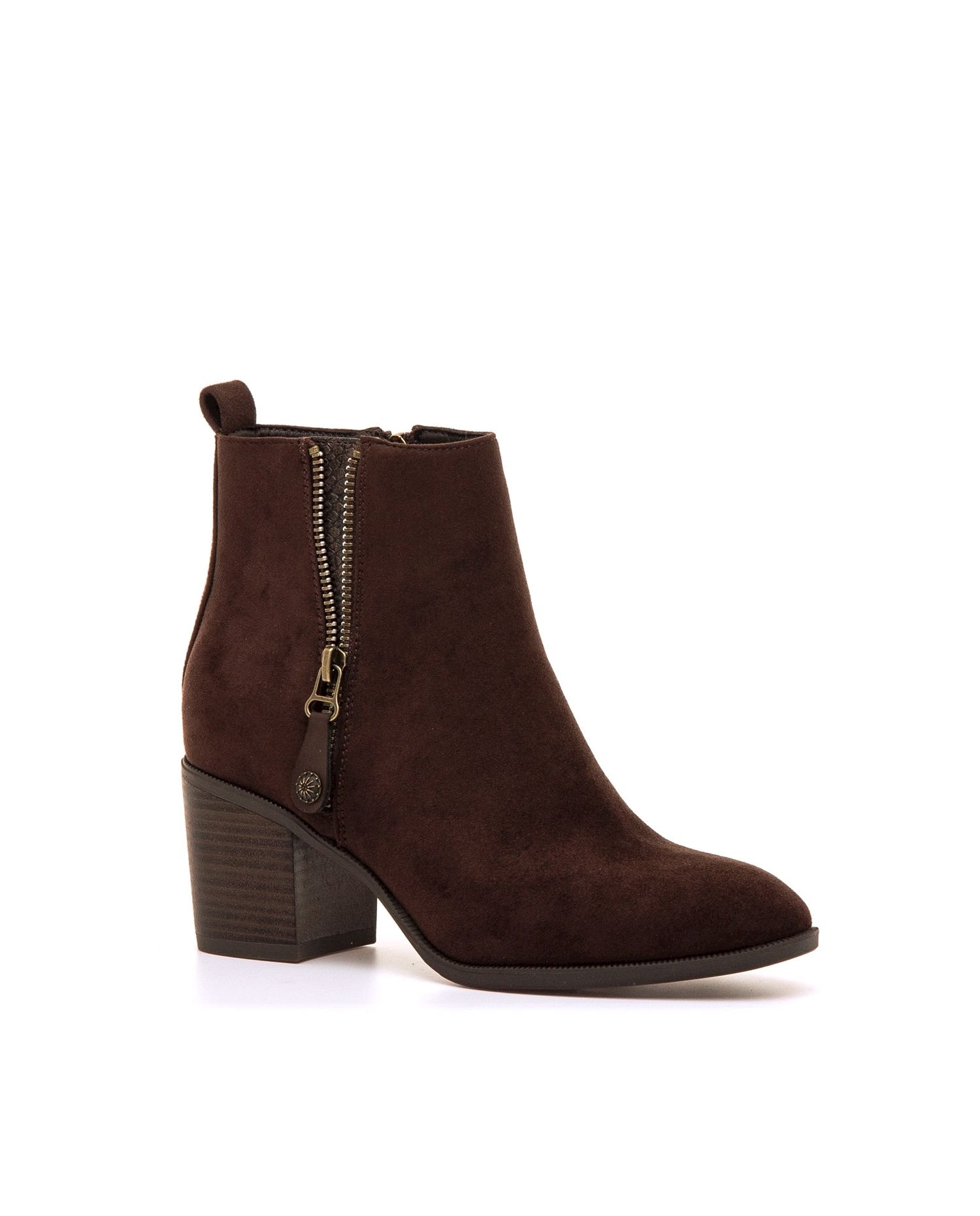 Botins Básicos com Detalhe de Fecho Zip Castanho-chocolate-2