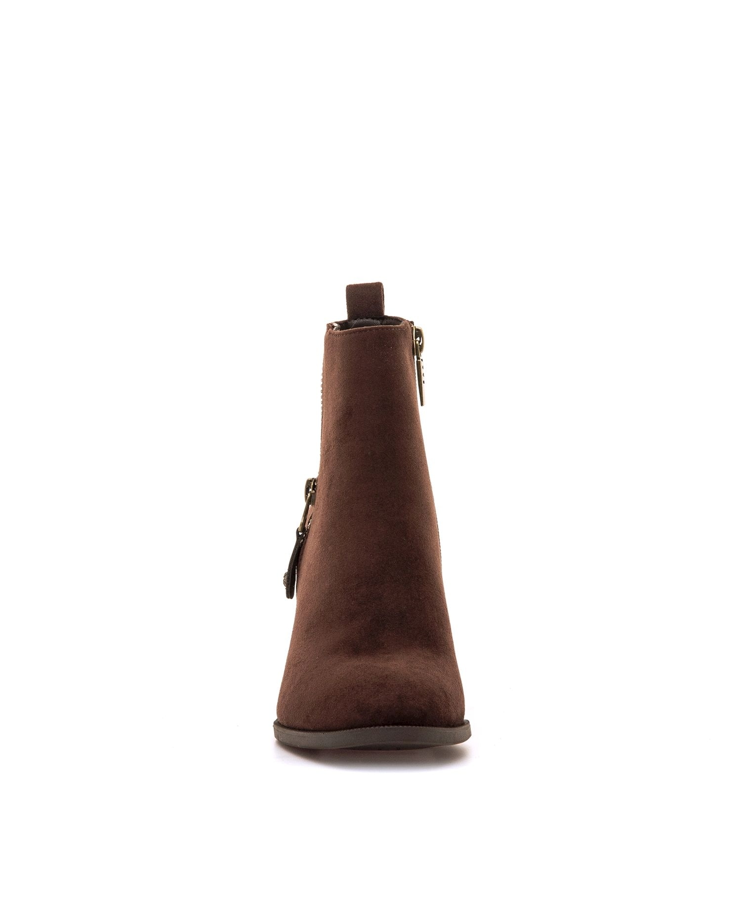 Botins Básicos com Detalhe de Fecho Zip Castanho-chocolate-3