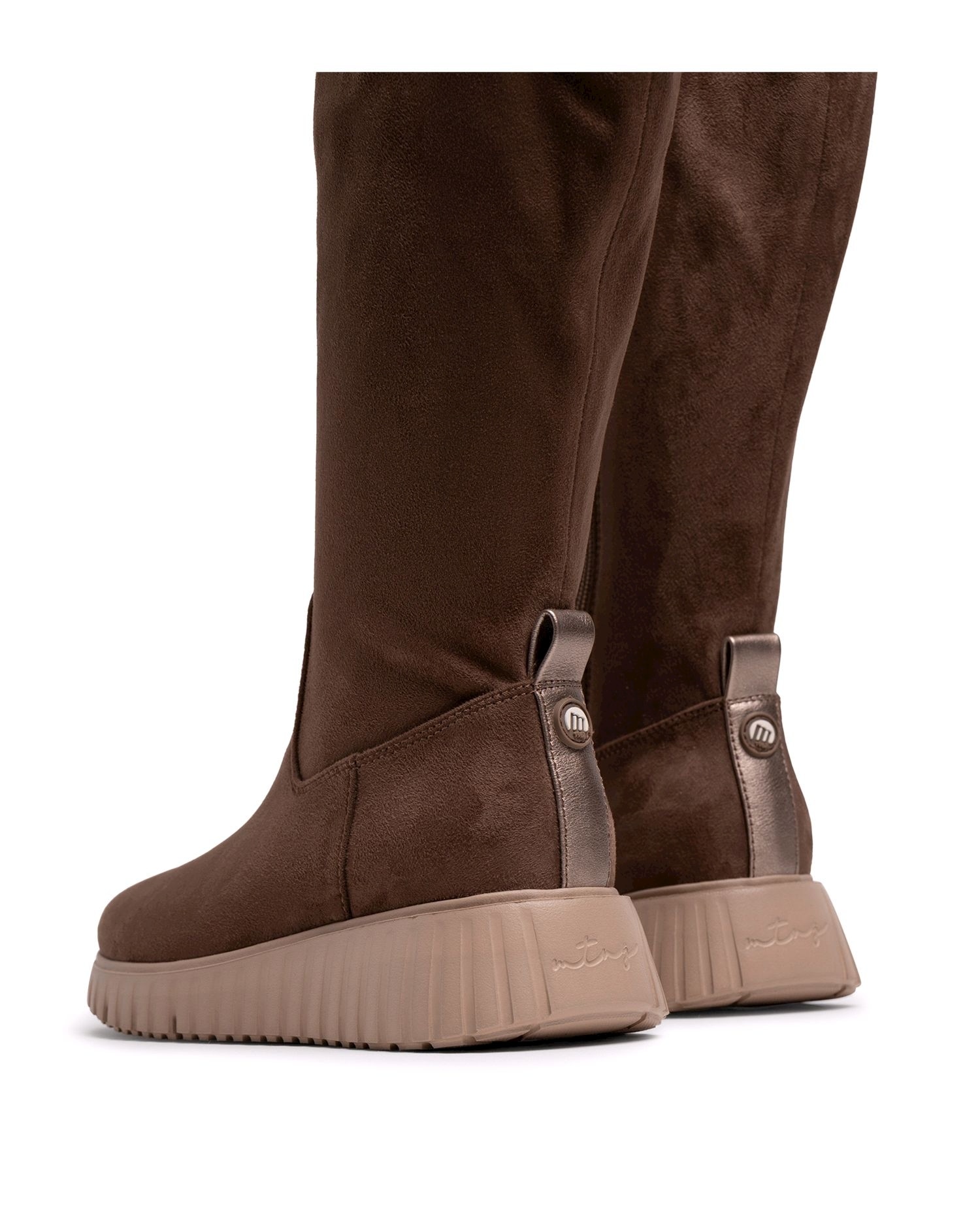 Botas Altas Básicas com Cano Stretch Castanho-4