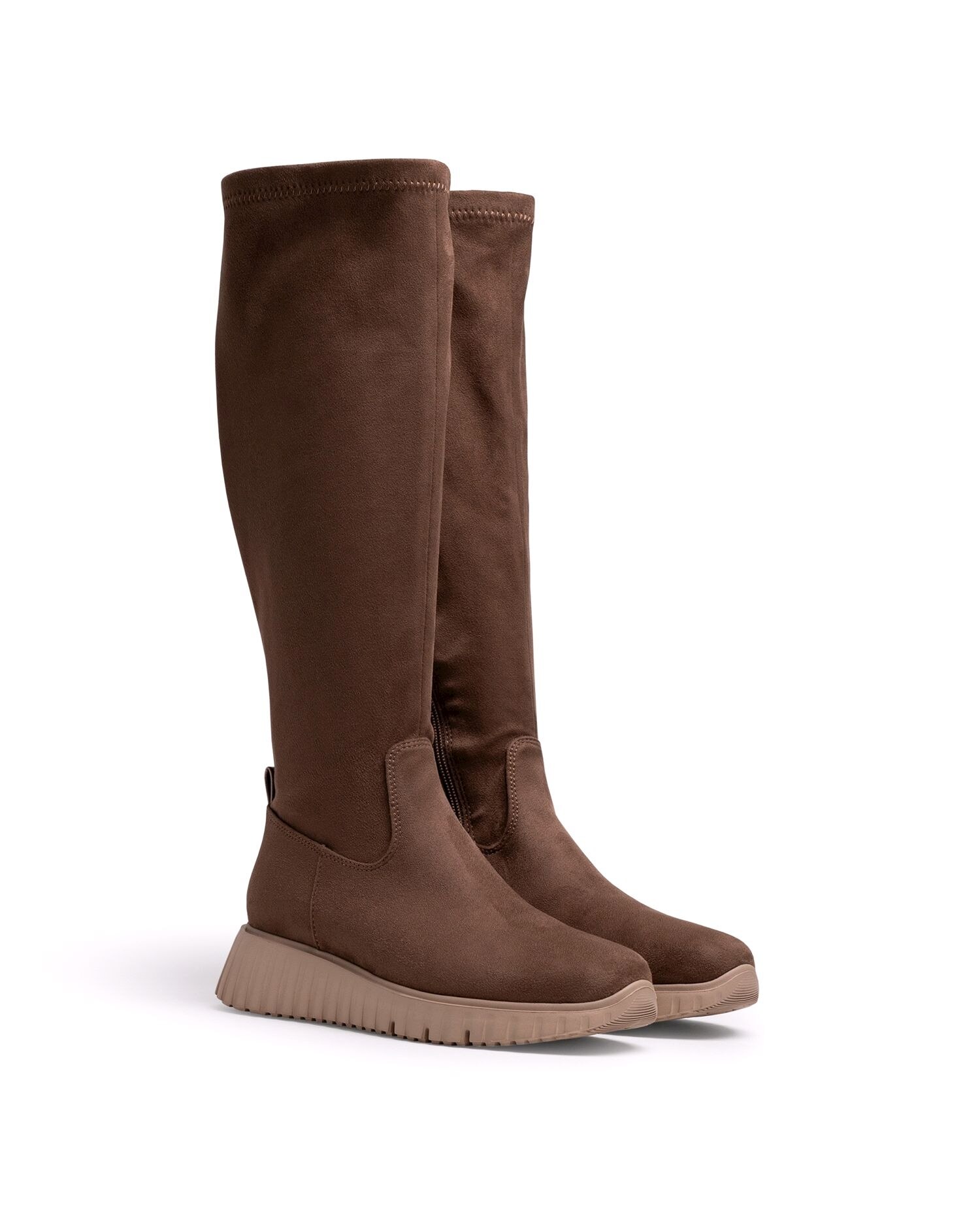 Botas Altas Básicas com Cano Stretch Castanho-5