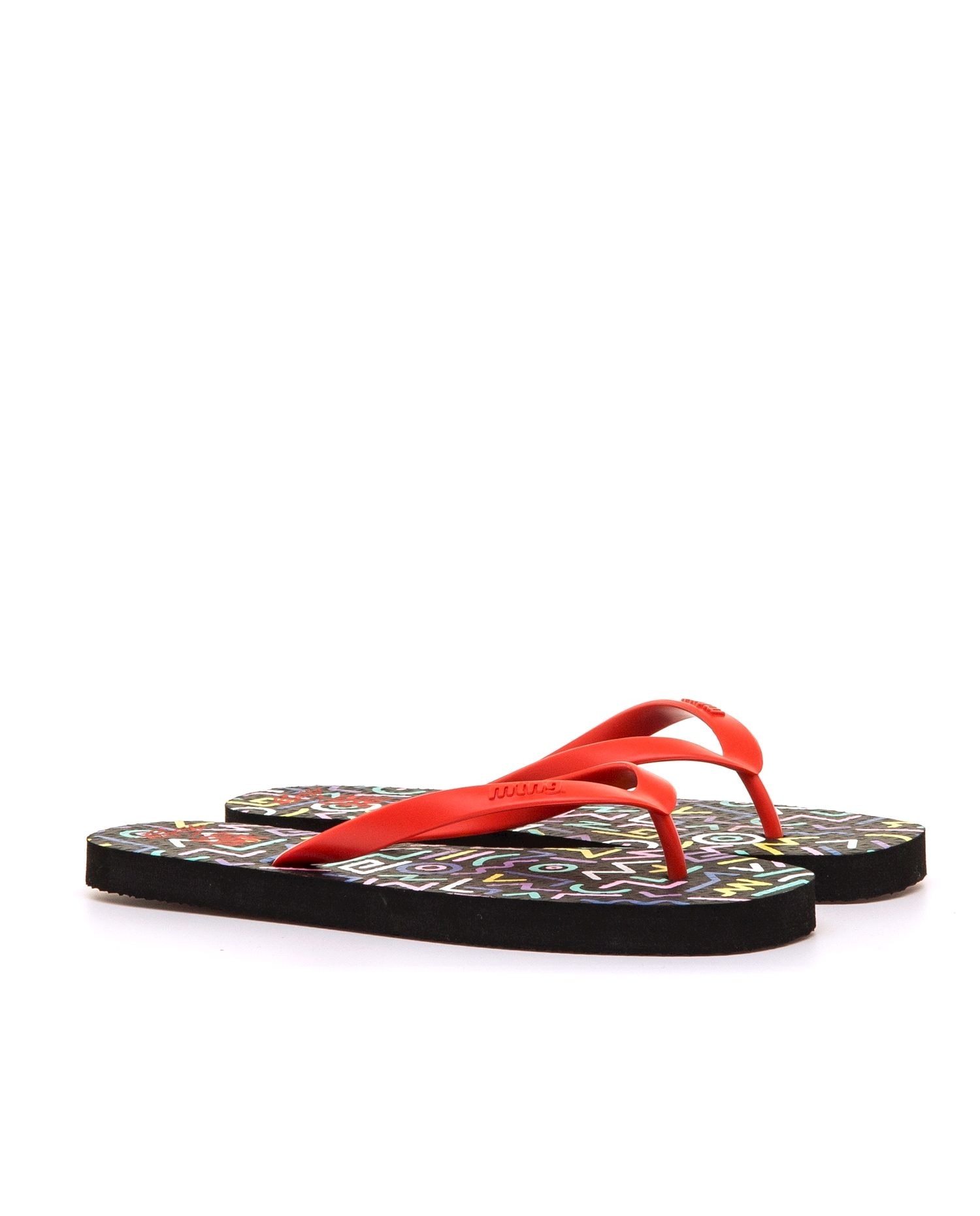 Chinelos de Dedo com Piso Estampado Vermelho-5