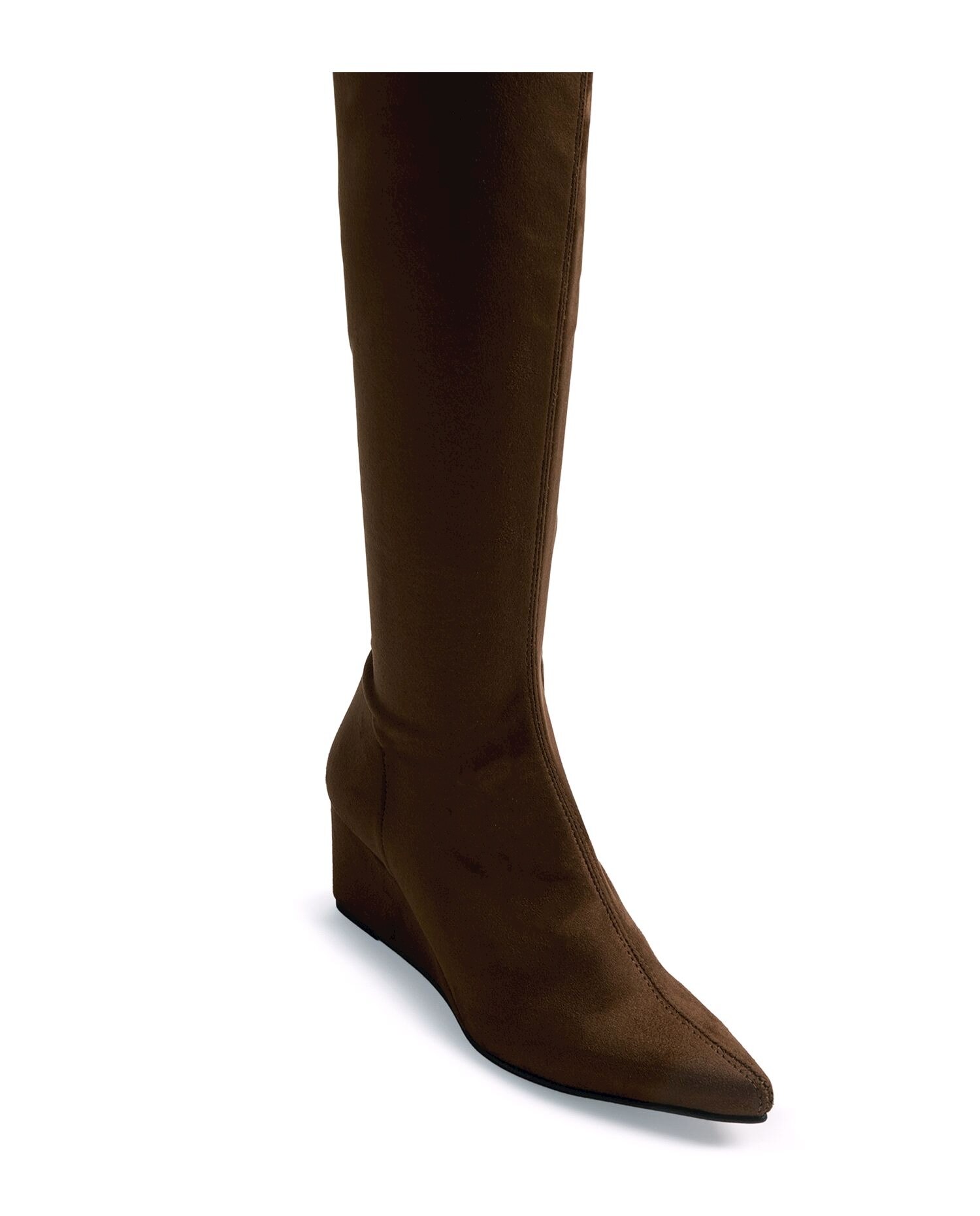 Botas Altas com Cunha e Tecido Stretch Camel-4