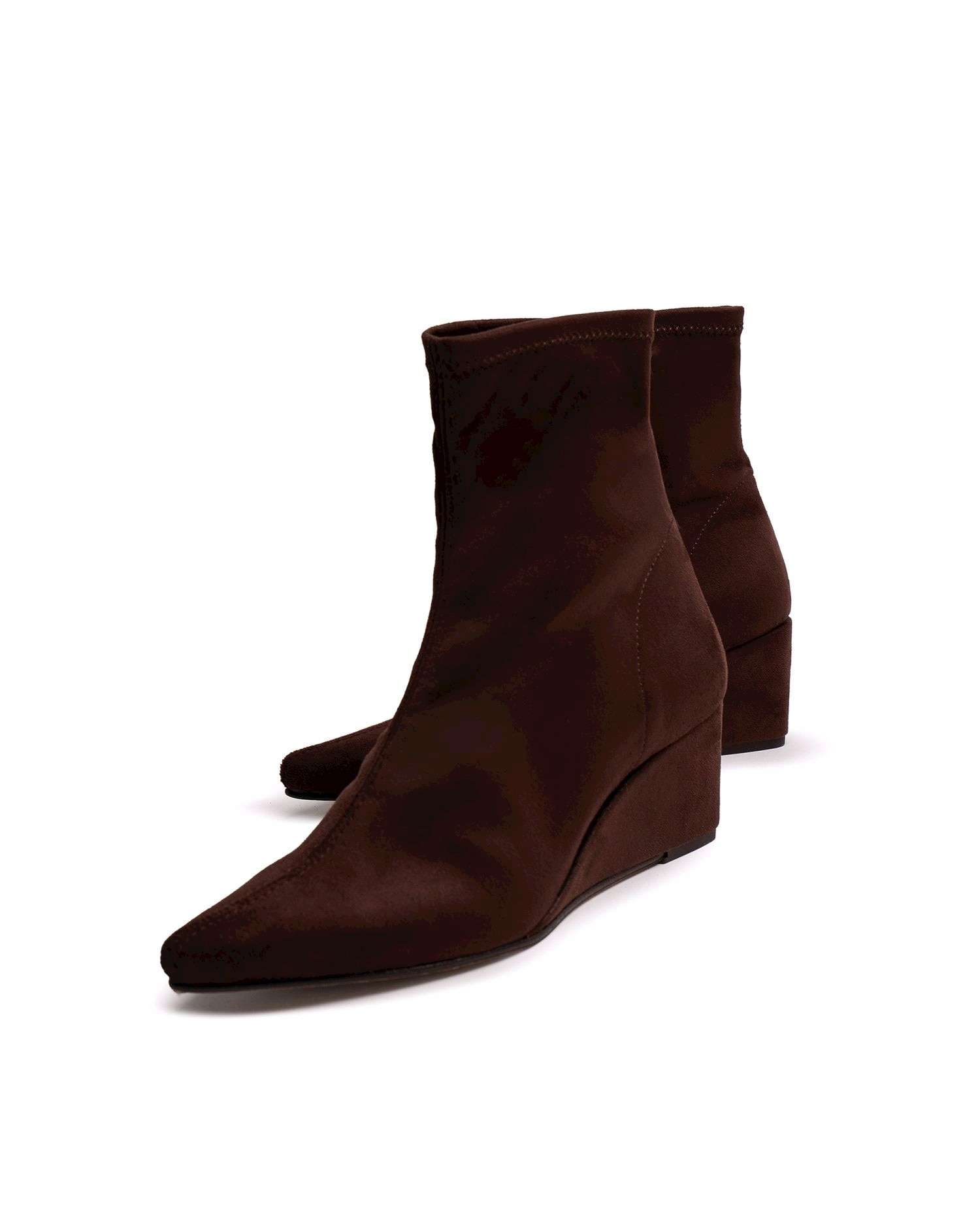 Botins Básicos de Cunha com Tecido Stretch Castanho-escuro-4