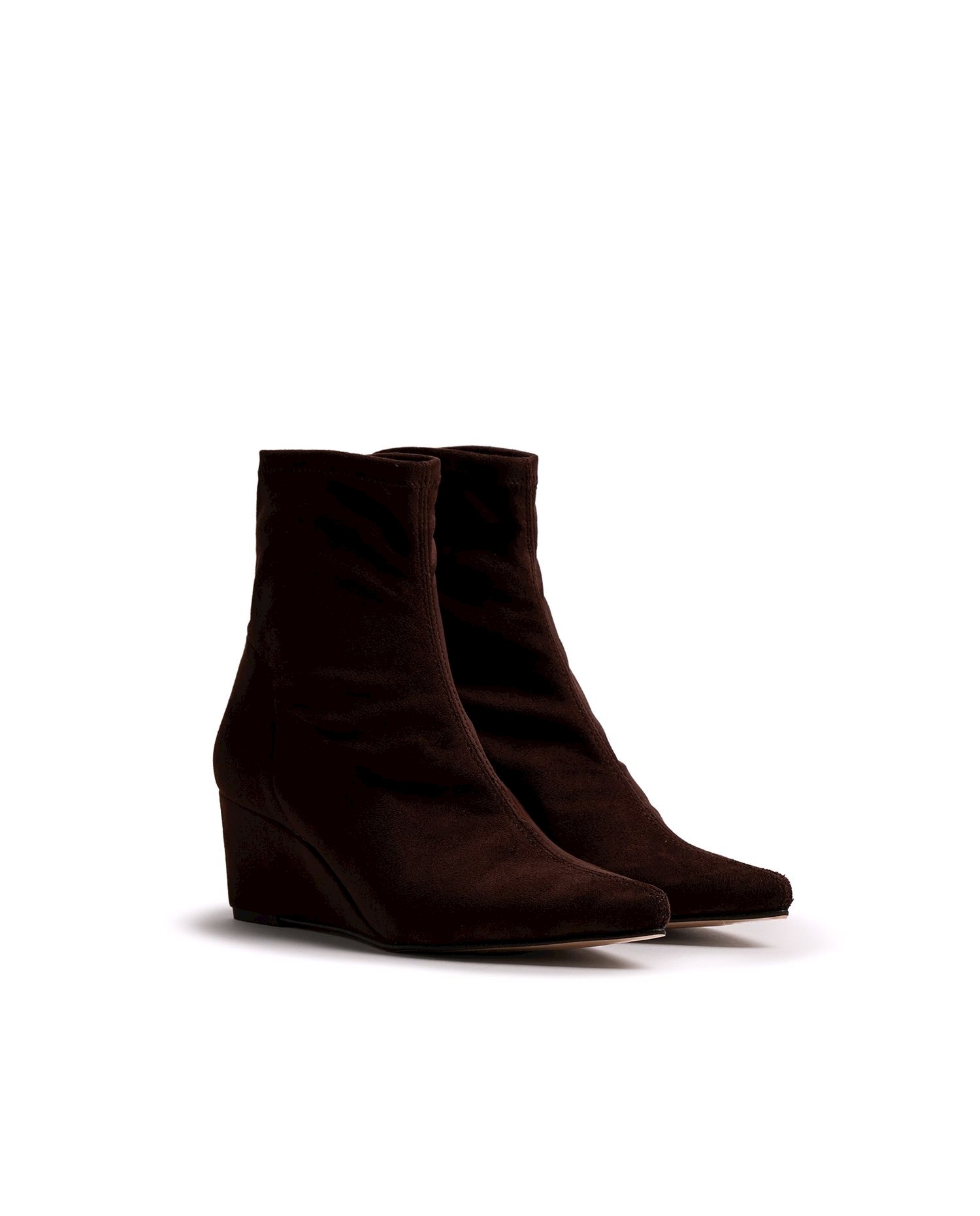 Botins Básicos de Cunha com Tecido Stretch Castanho-escuro-5
