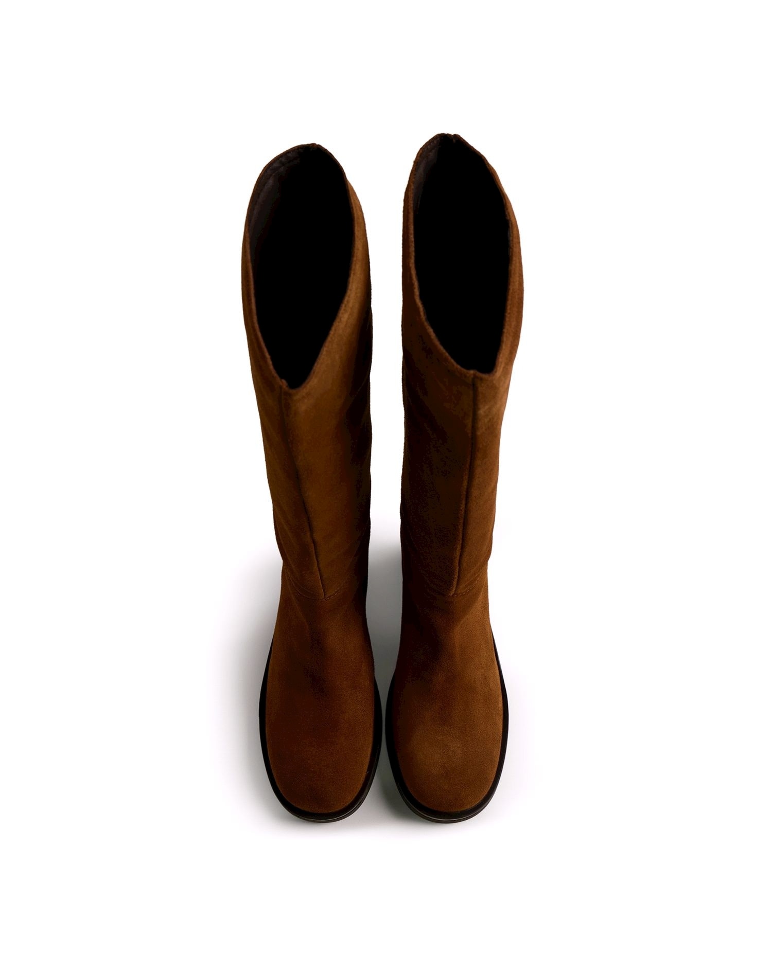 Botas Básicas em Pele com Salto Largo Castanho-2