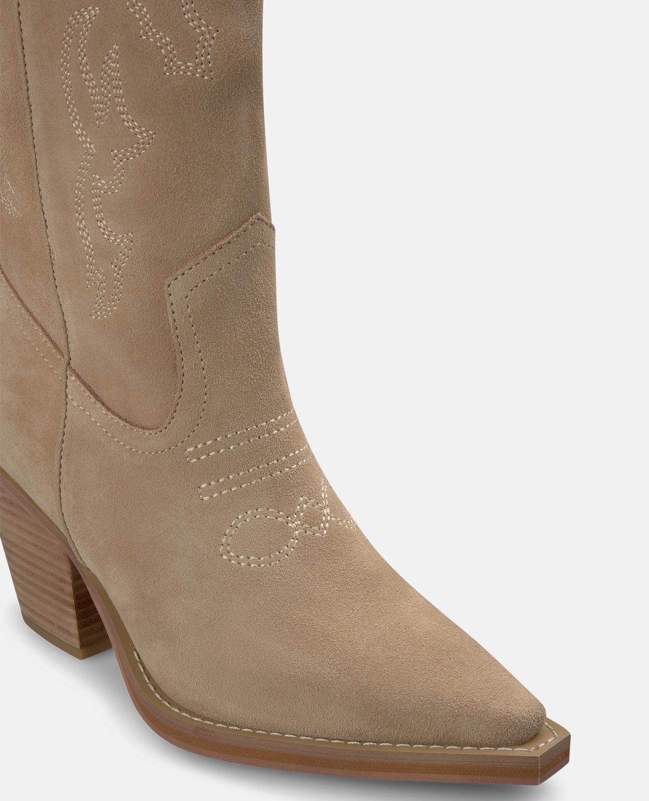 Botas Cowboy em Pele com Alças Laterais Areia-4