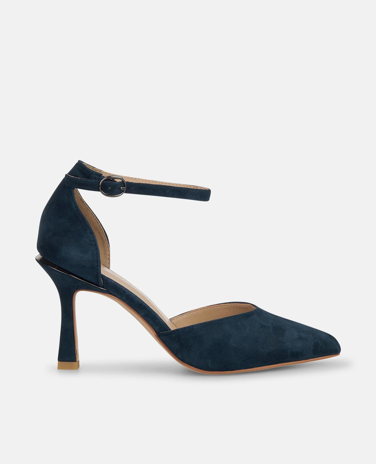 Sapatos de Salto com Biqueira Afiada e Fecho com Fivela Azul-marinho-1