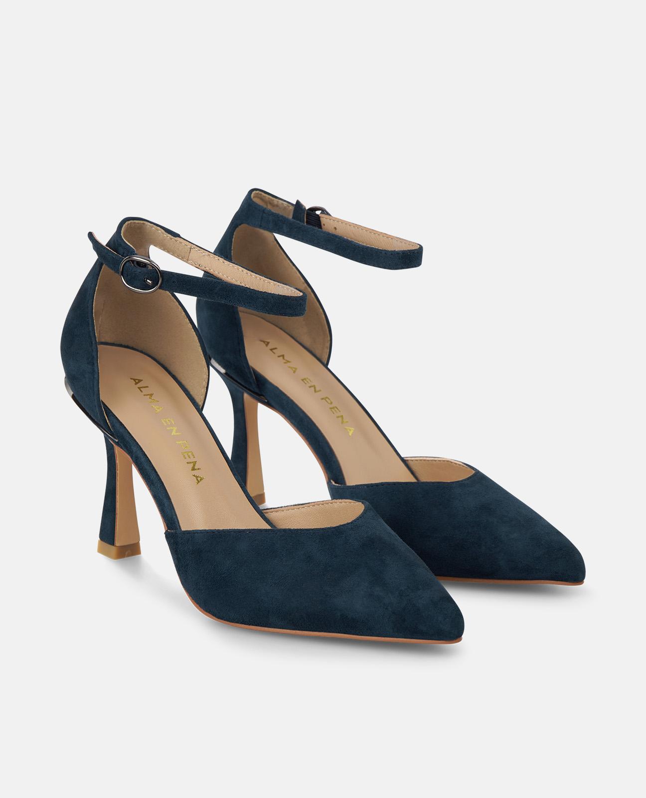 Sapatos de Salto com Biqueira Afiada e Fecho com Fivela Azul-marinho-2