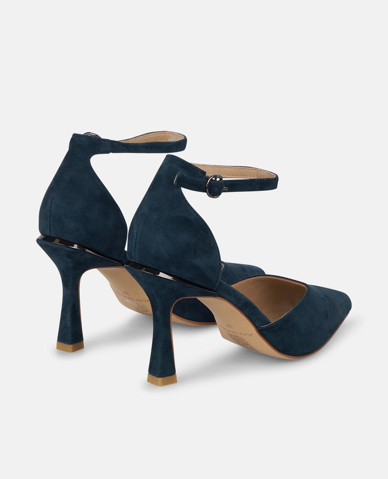 Sapatos de Salto com Biqueira Afiada e Fecho com Fivela Azul-marinho-3