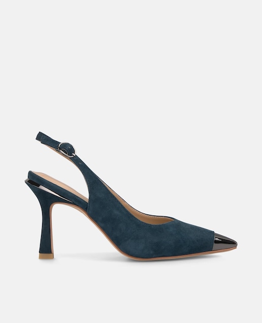 Imagem 0 de Zapatos de salón de mujer destalonados con puntera afilada metalizada y cierre con hebilla