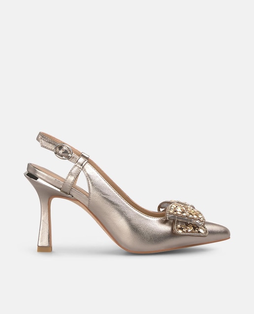 Imagem 0 de Zapatos de salón de mujer destalonados con puntera afilada con lazo de pedrería metalizada