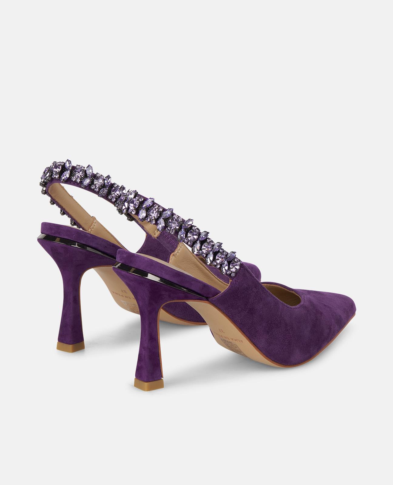 Sapatos de Salto com o Calcanhar Aberto e Tira de Pedraria Violeta-3