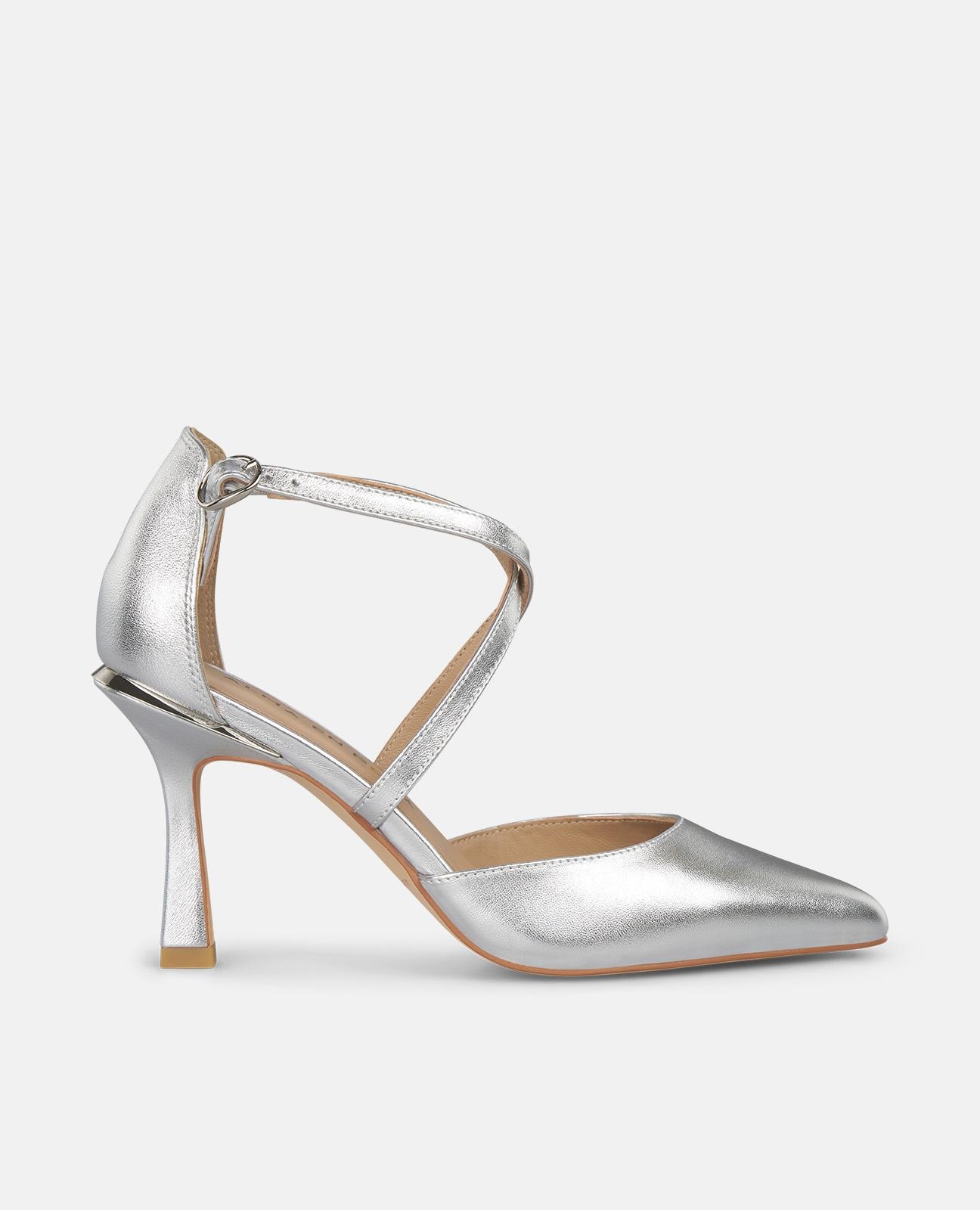 Sapatos de Salto com Tiras Cruzadas e Fecho com Fivela Prata-1