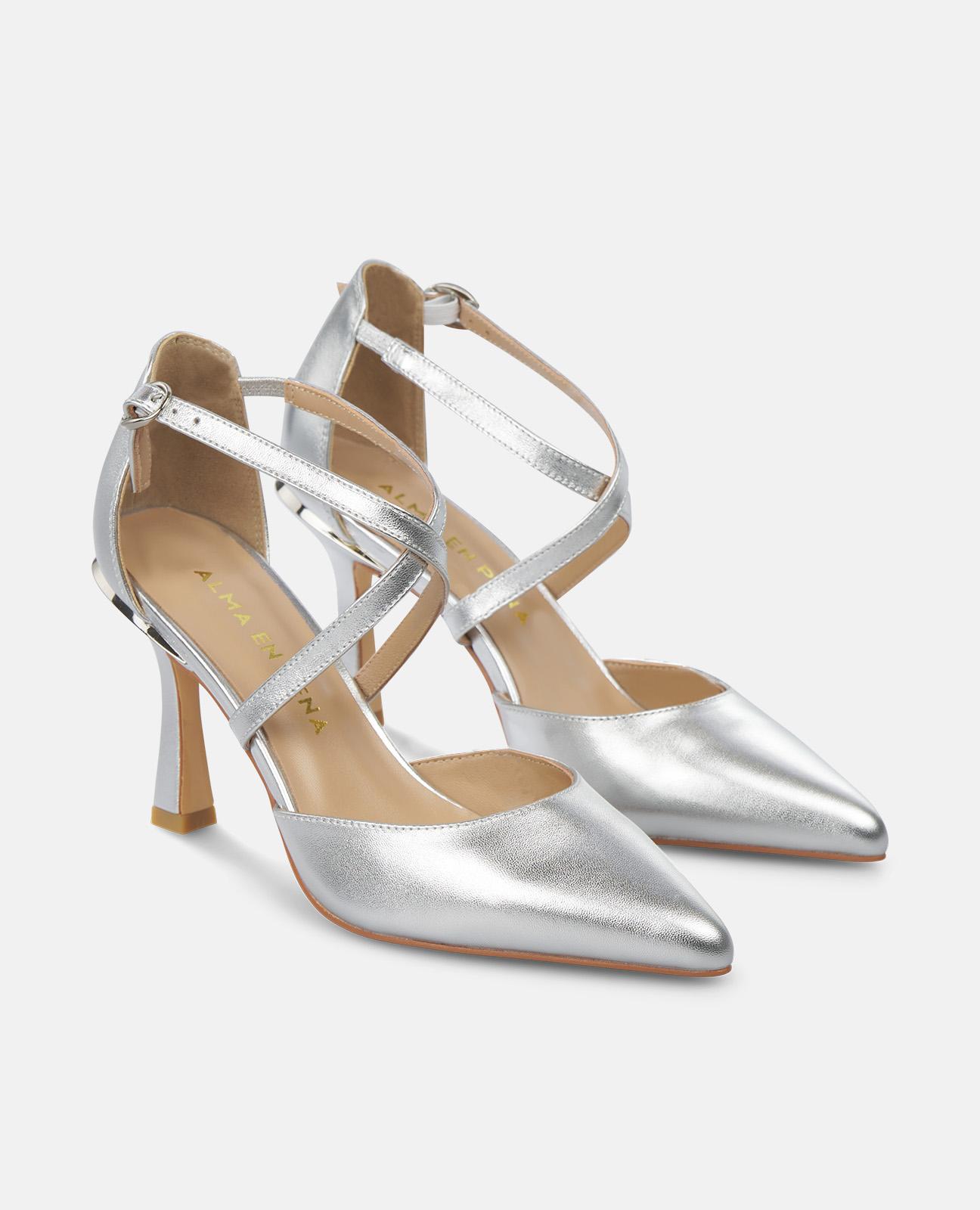 Sapatos de Salto com Tiras Cruzadas e Fecho com Fivela Prata-2