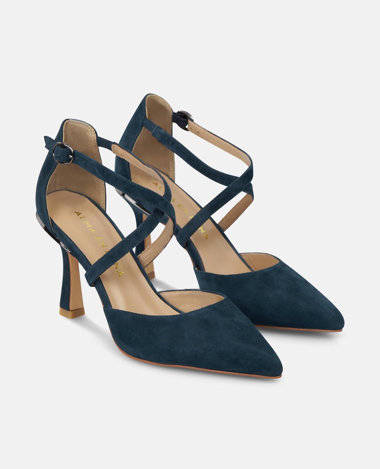 Sapatos de Salto com Tiras Cruzadas e Fecho com Fivela Azul-marinho-2