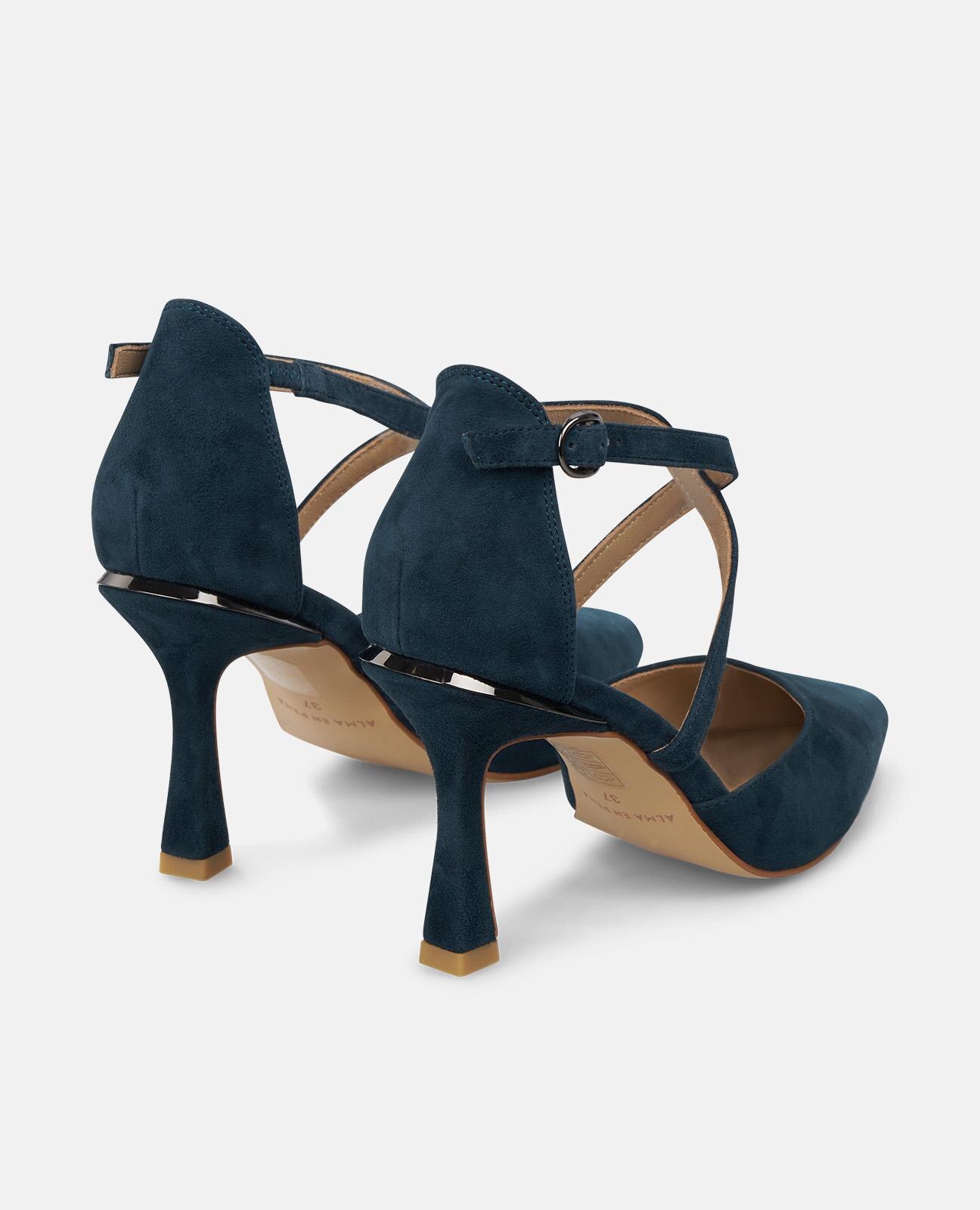 Sapatos de Salto com Tiras Cruzadas e Fecho com Fivela Azul-marinho-3