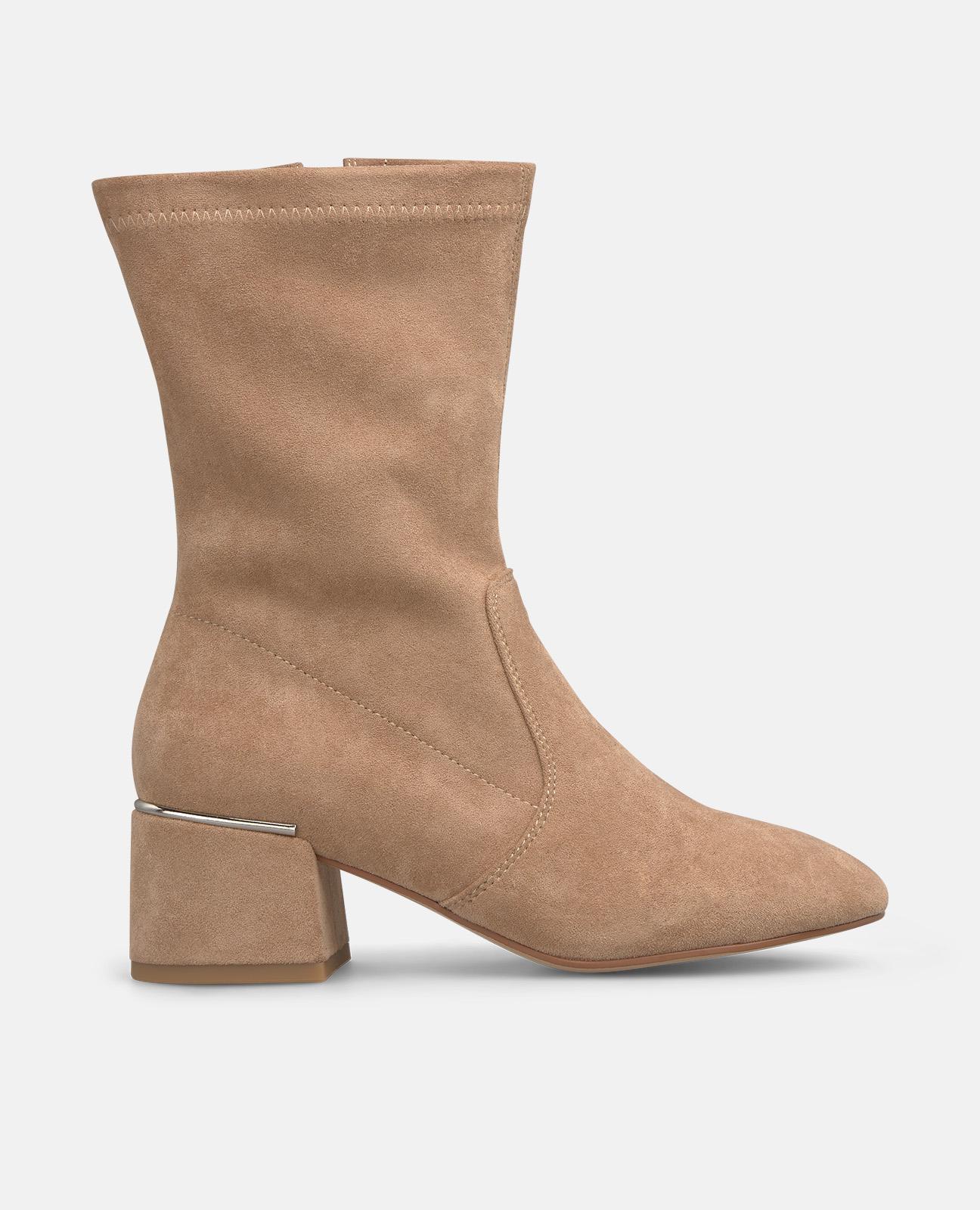 Botins Básicos com Salto e Fecho Zip Areia-1