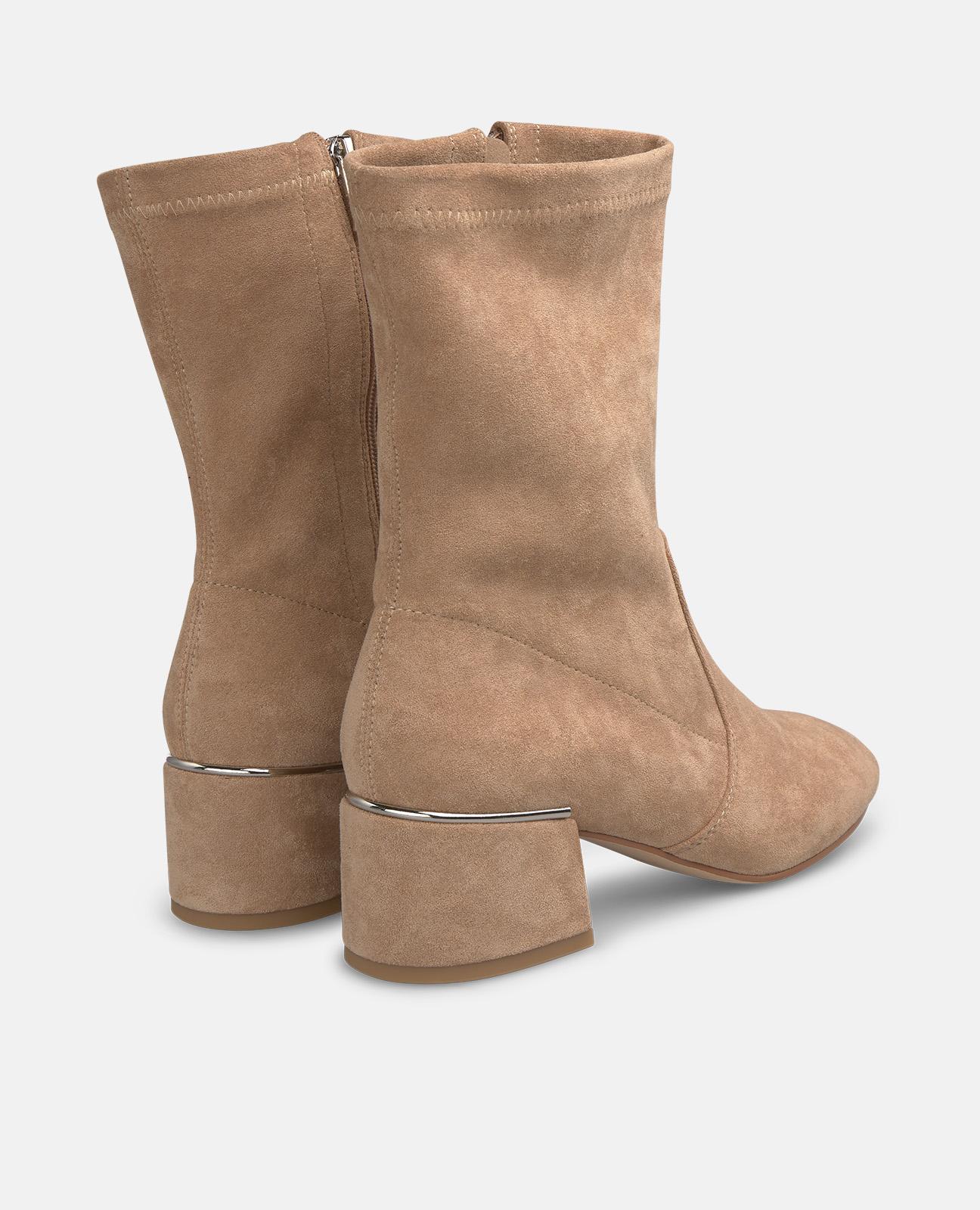 Botins Básicos com Salto e Fecho Zip Areia-3