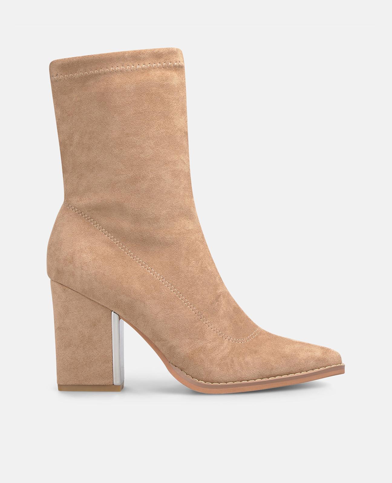 Botins Básicos com Tacão e Fecho Zip Areia-1