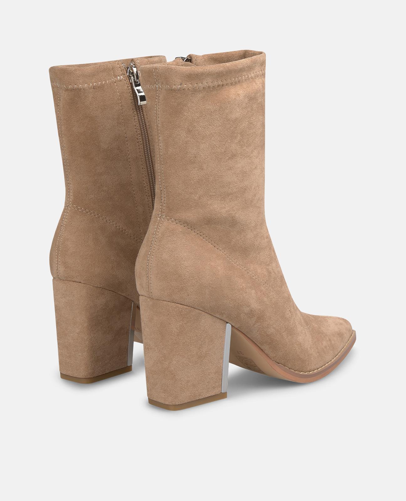 Botins Básicos com Tacão e Fecho Zip Areia-3