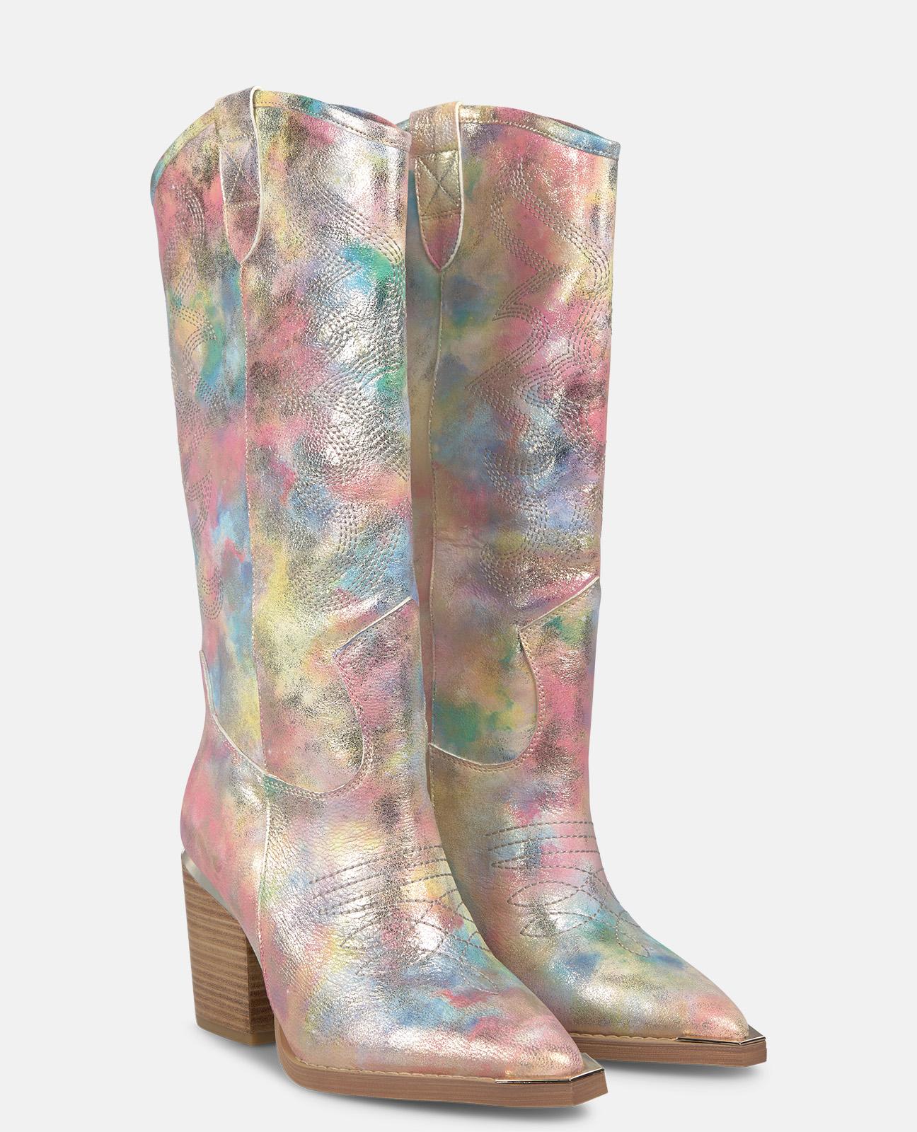 Botas Cowboy com Efeito Fantasia de Calce Fácil Mediante Pull On Rosa-2