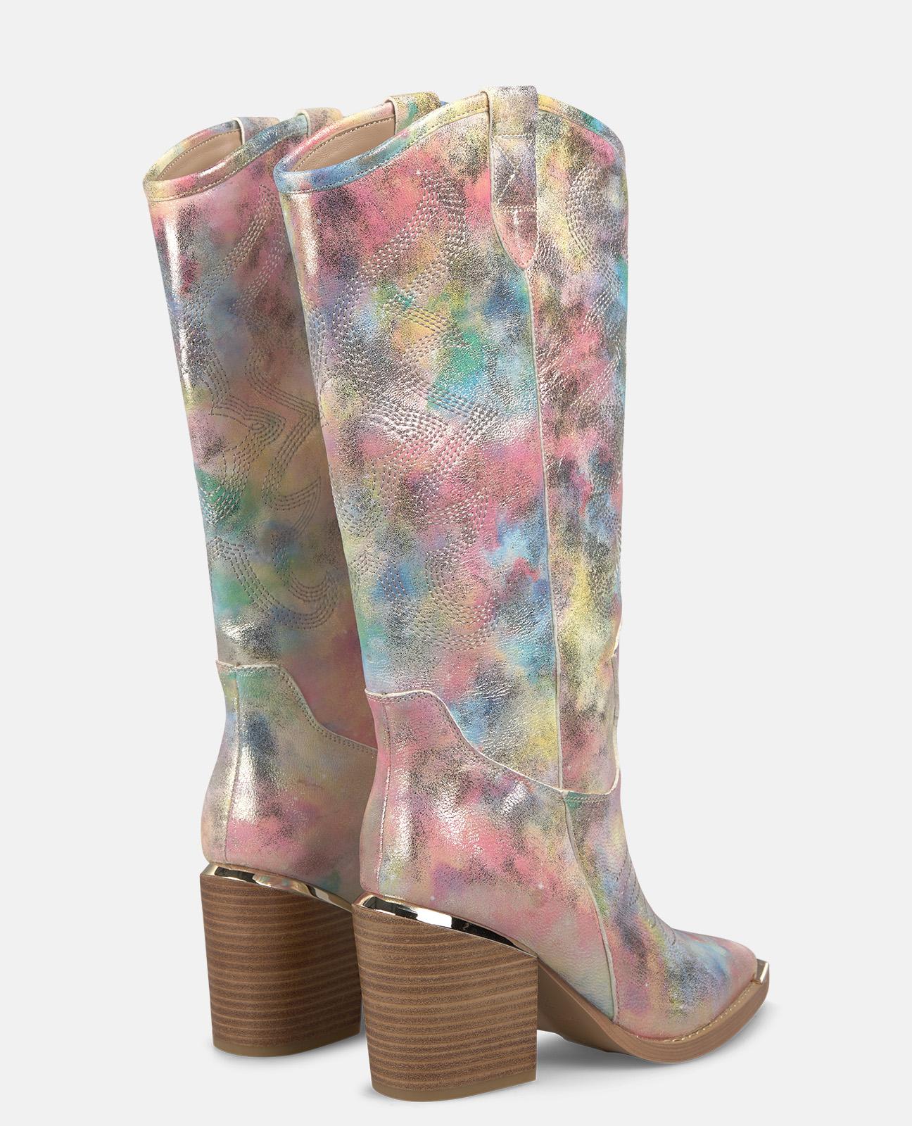Botas Cowboy com Efeito Fantasia de Calce Fácil Mediante Pull On Rosa-3