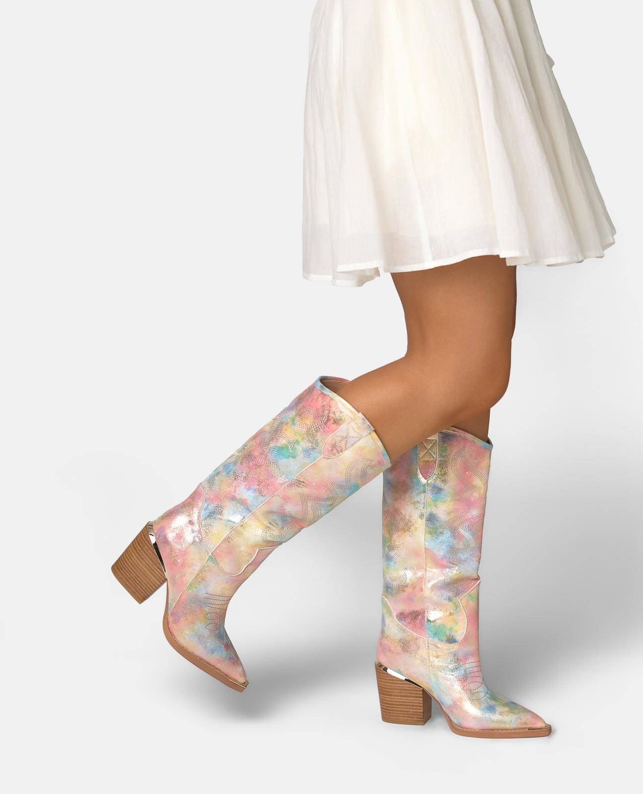 Botas Cowboy com Efeito Fantasia de Calce Fácil Mediante Pull On Rosa-5