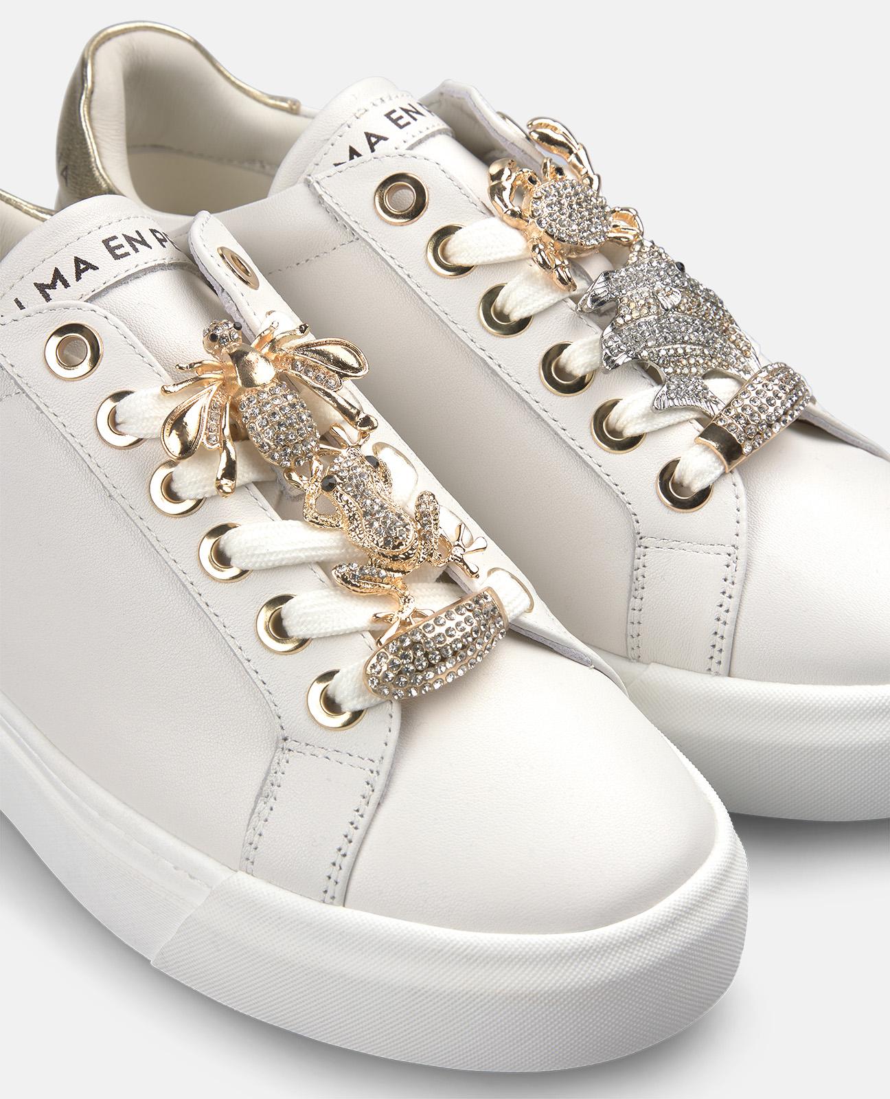 Sapatilhas Desportivas de Pele com Atacadores Branco-4