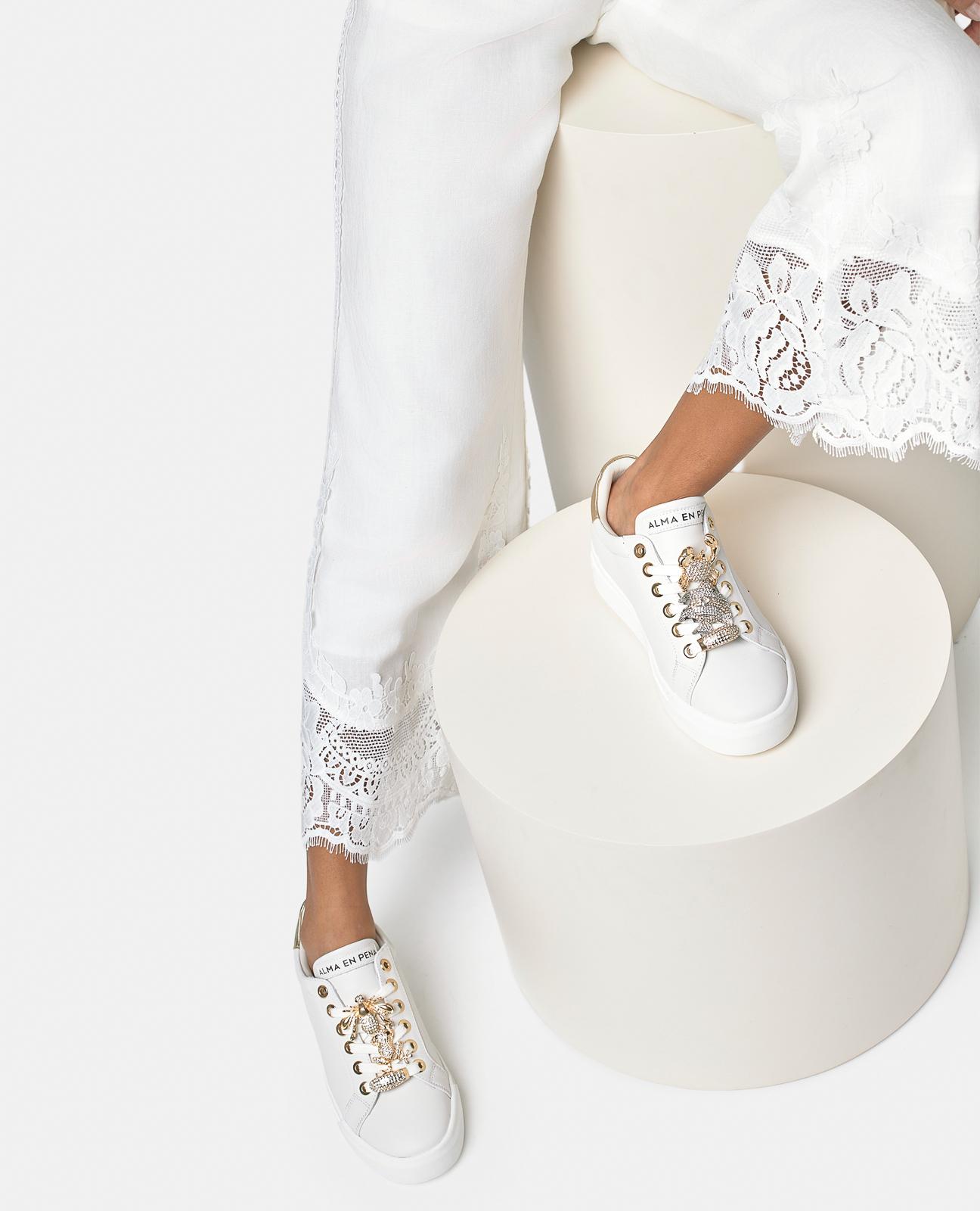 Sapatilhas Desportivas de Pele com Atacadores Branco-5