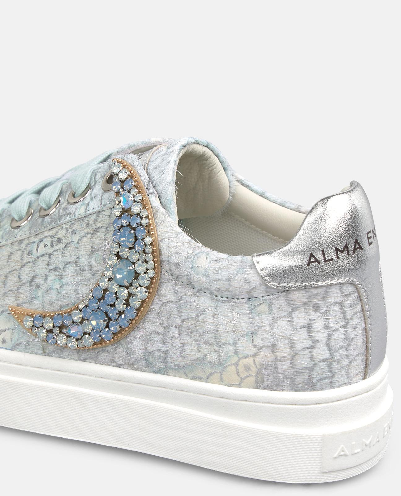 Sapatilhas Desportivas de Pele com Estampado Fantasia e Detalhe Joia Azul-claro-4