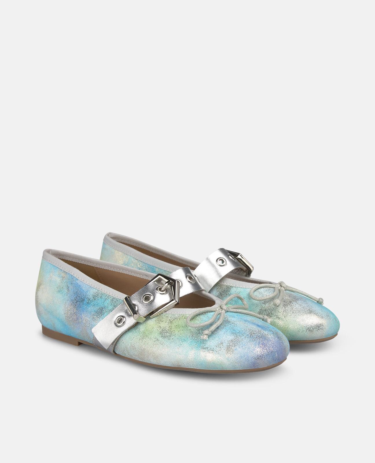 Sabrinas Rasas de Pele com Efeito Fantasia e Detalhe de Fivela Azul / Verde-2