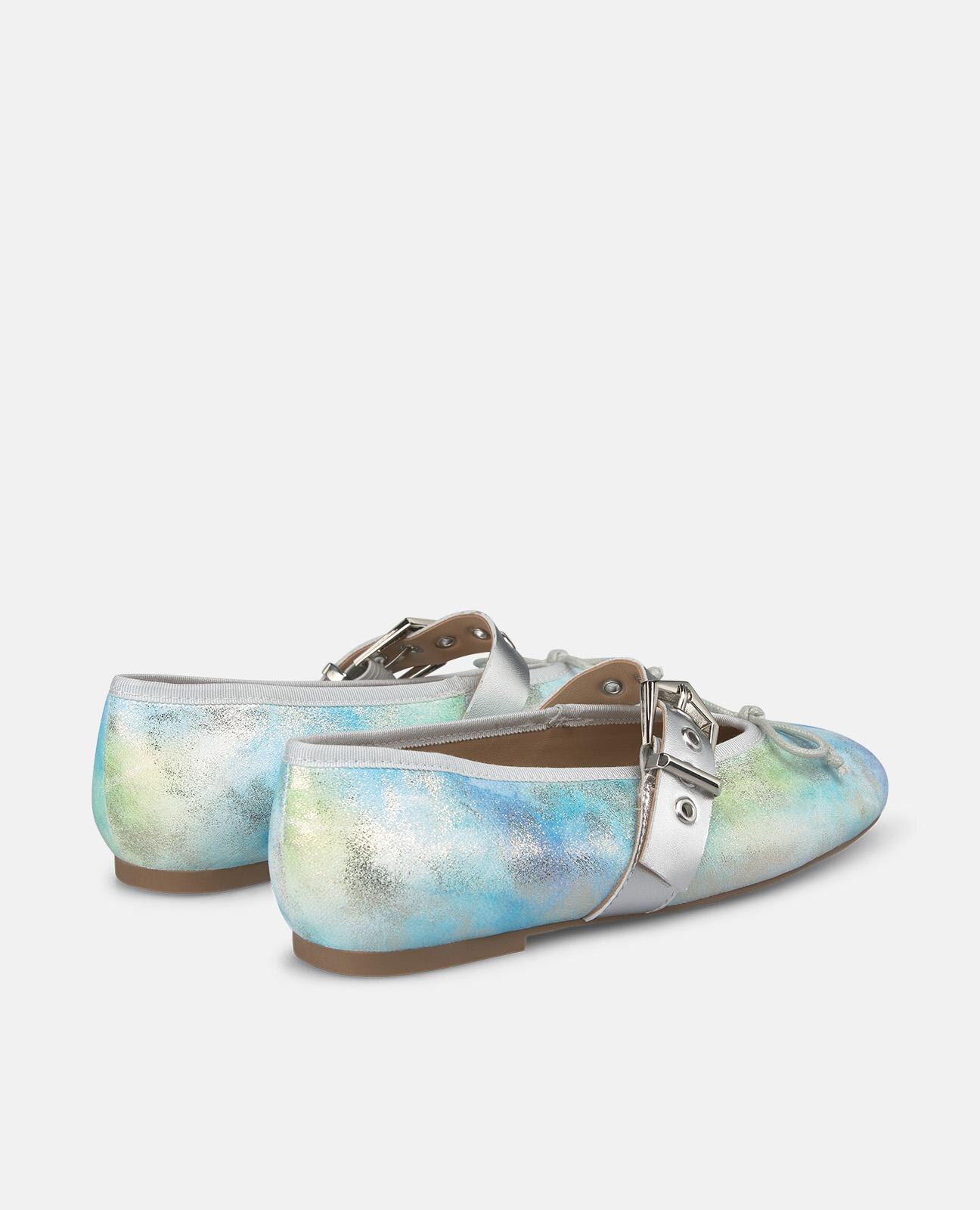 Sabrinas Rasas de Pele com Efeito Fantasia e Detalhe de Fivela Azul / Verde-3