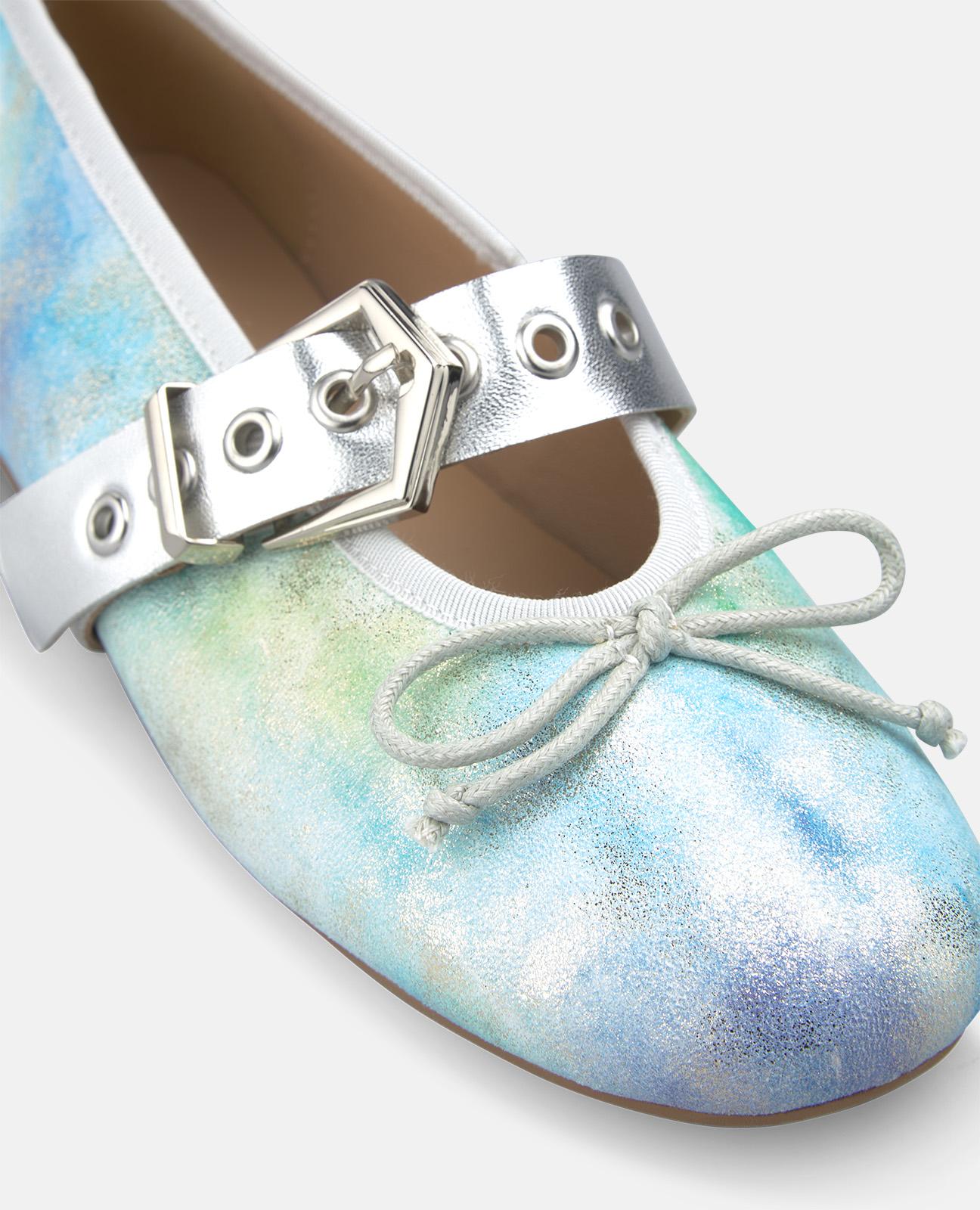 Sabrinas Rasas de Pele com Efeito Fantasia e Detalhe de Fivela Azul / Verde-4