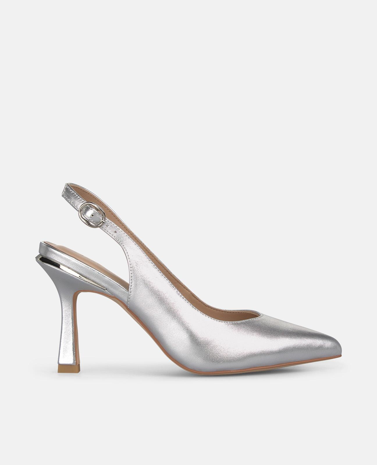 Imagem 0 de Sapatos de Salto com o Calcanhar Aberto em Pele Efeito Metalizado com Tira Posterior de Fivela