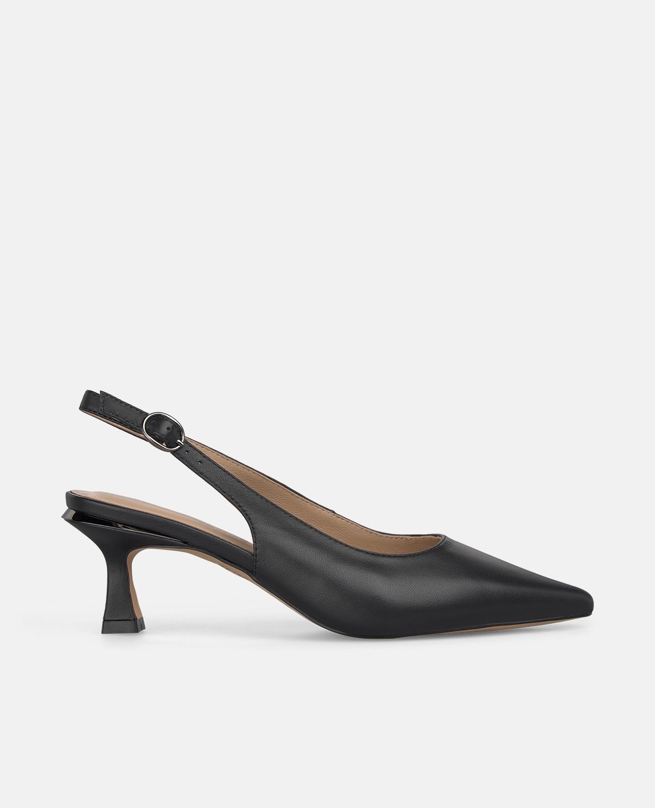 Imagem 0 de Sapatos de Salto com o Calcanhar Aberto de Pele em Napa com Tira Posterior e Fivela