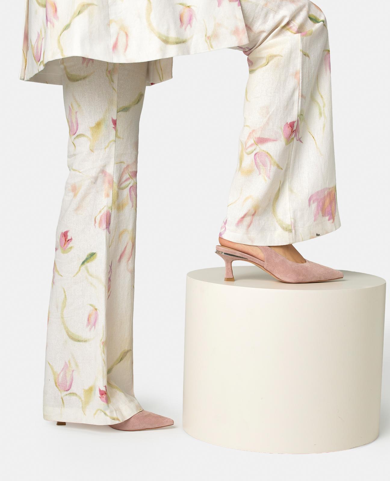 Sapatos de Salto com o Calcanhar Aberto em Pele com Tira Posterior de Fivela Rosa-claro-5